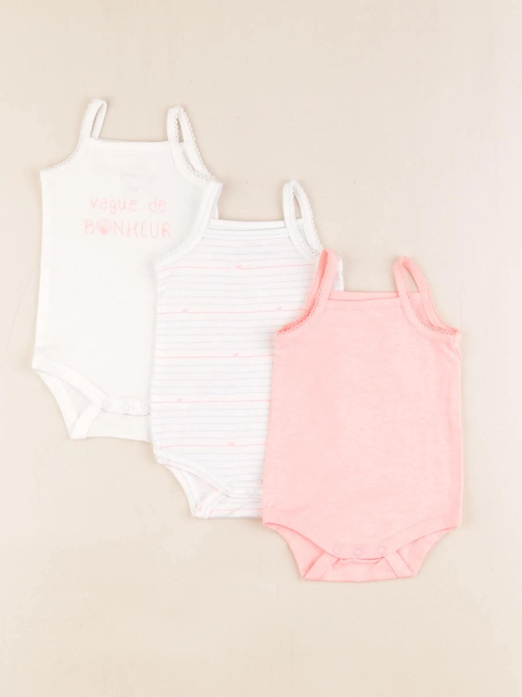 Tape à l'oeil - lot de 3 bodies en coton blanc, rose - 0 mois