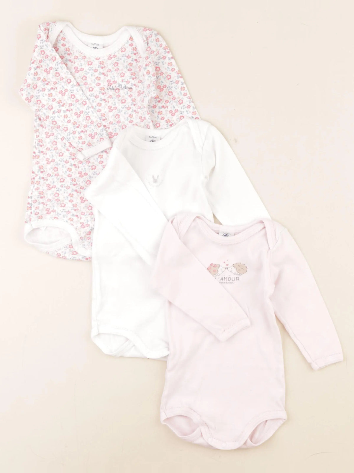 Petit Bateau - lot de 3 bodies en coton rose - 9 mois