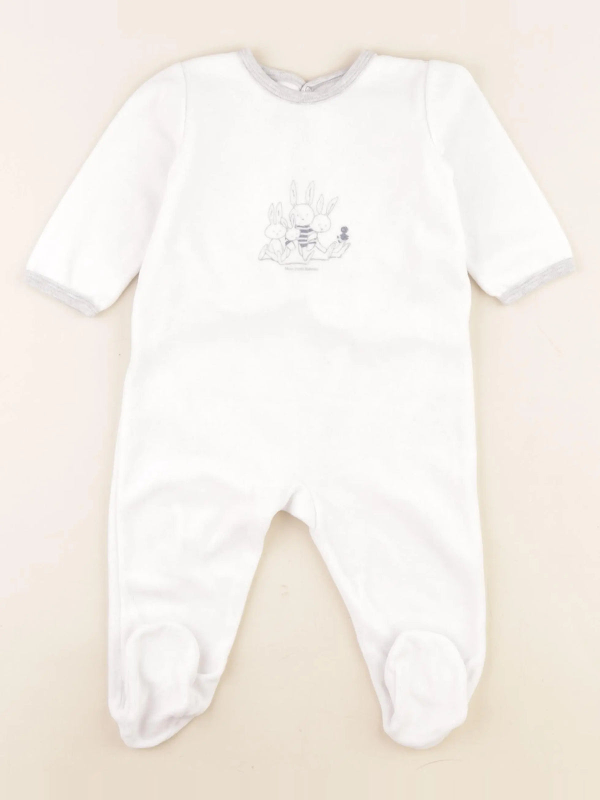 Petit Bateau - pyjama velours blanc, gris - 12 mois
