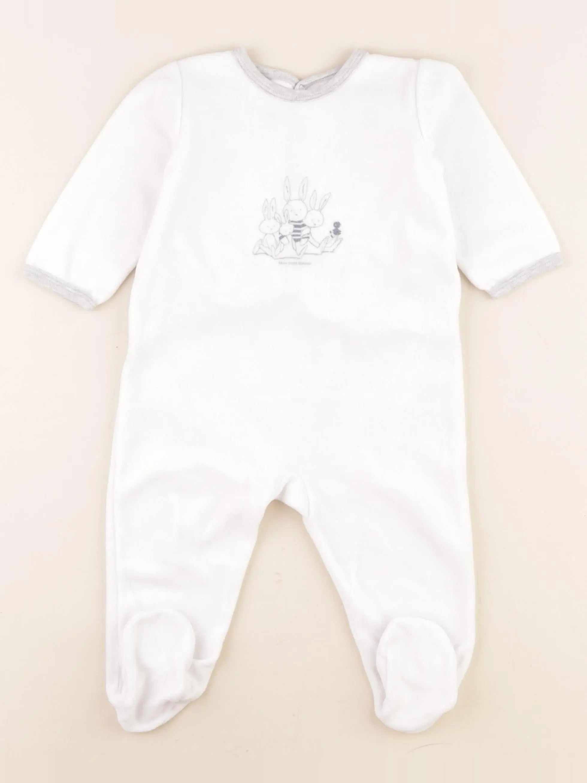 Petit Bateau - pyjama velours blanc, gris - 12 mois