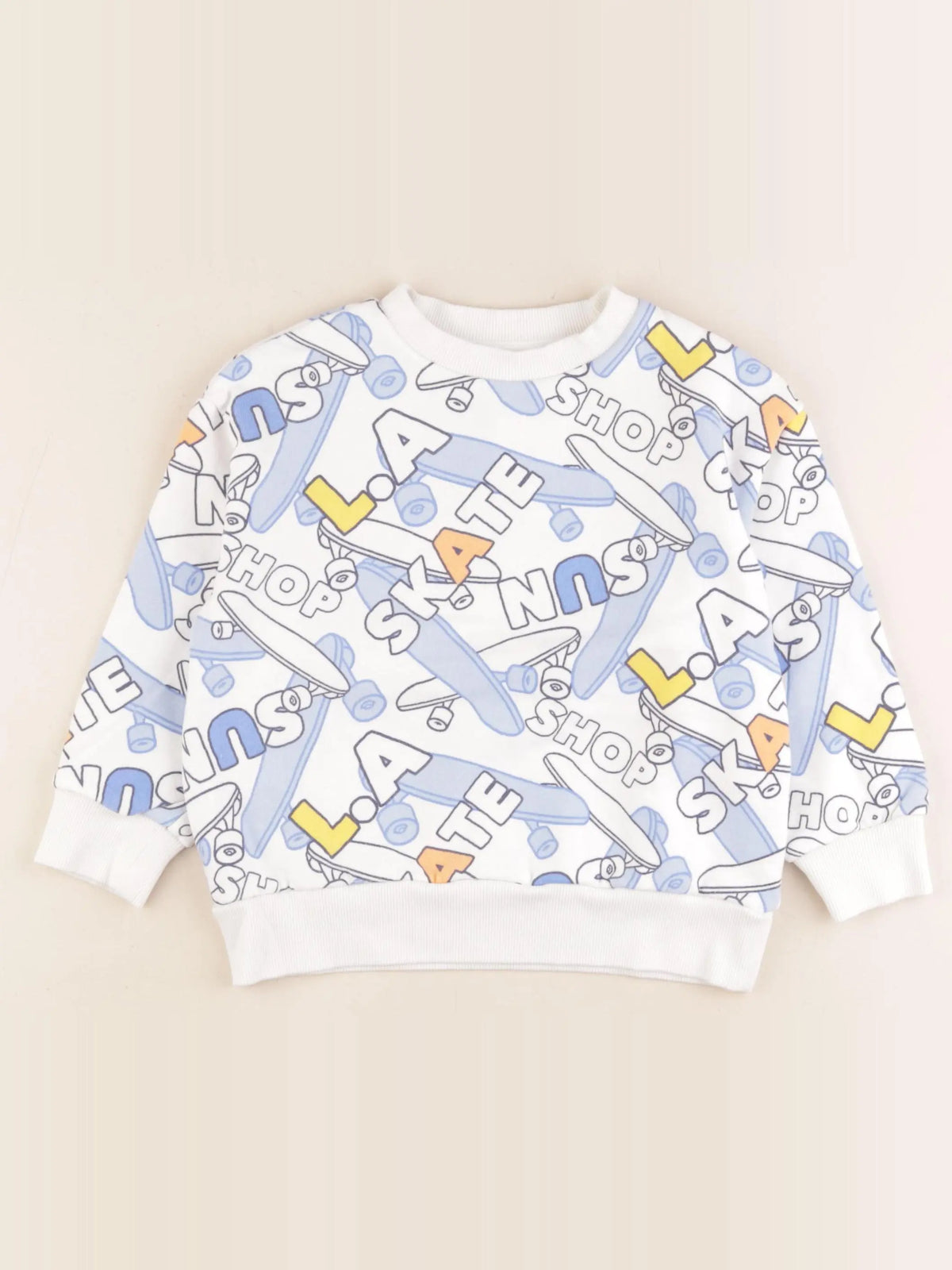 Vertbaudet - sweat blanc, bleu - 5 ans