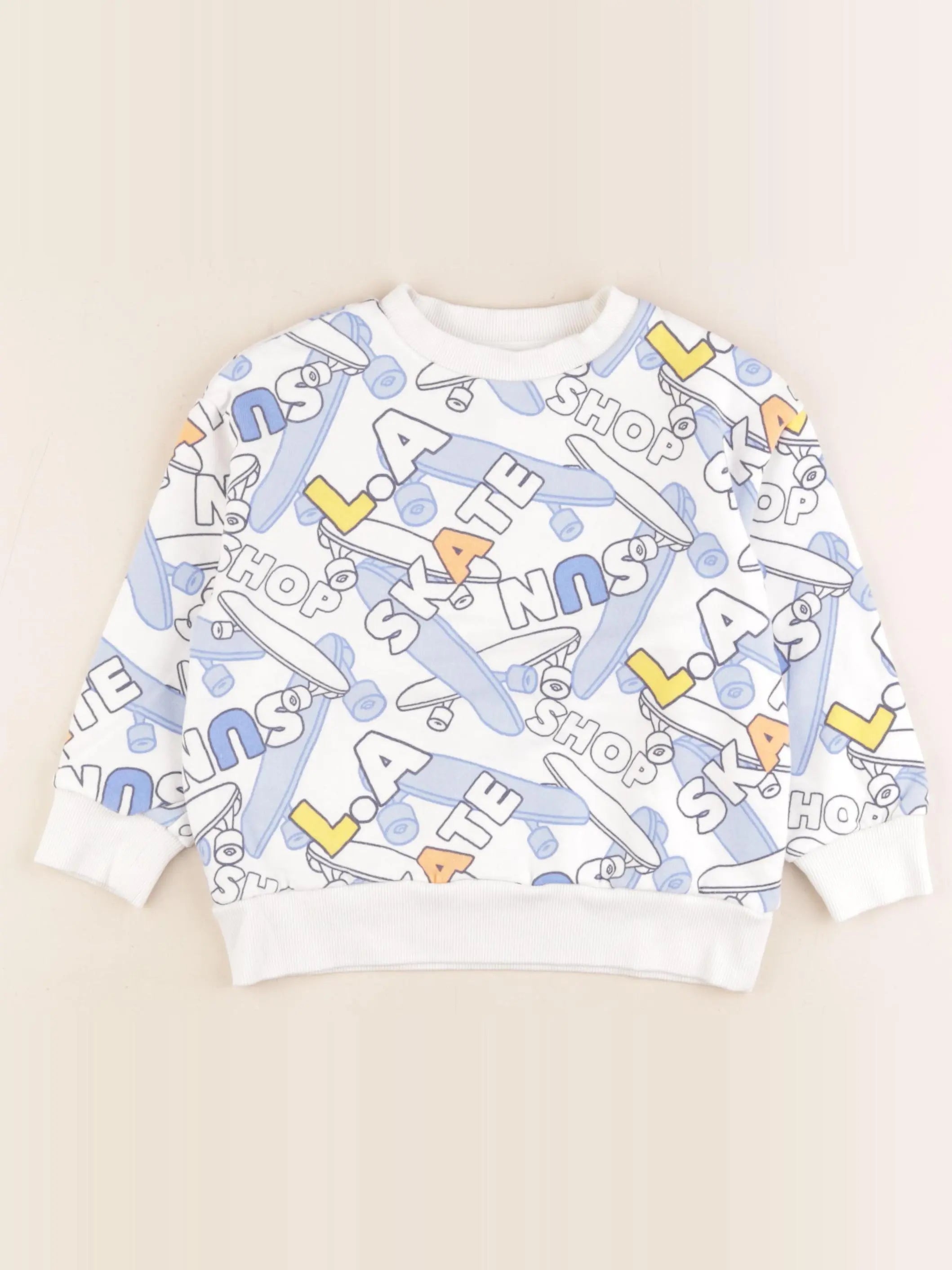 Vertbaudet - sweat blanc, bleu - 5 ans