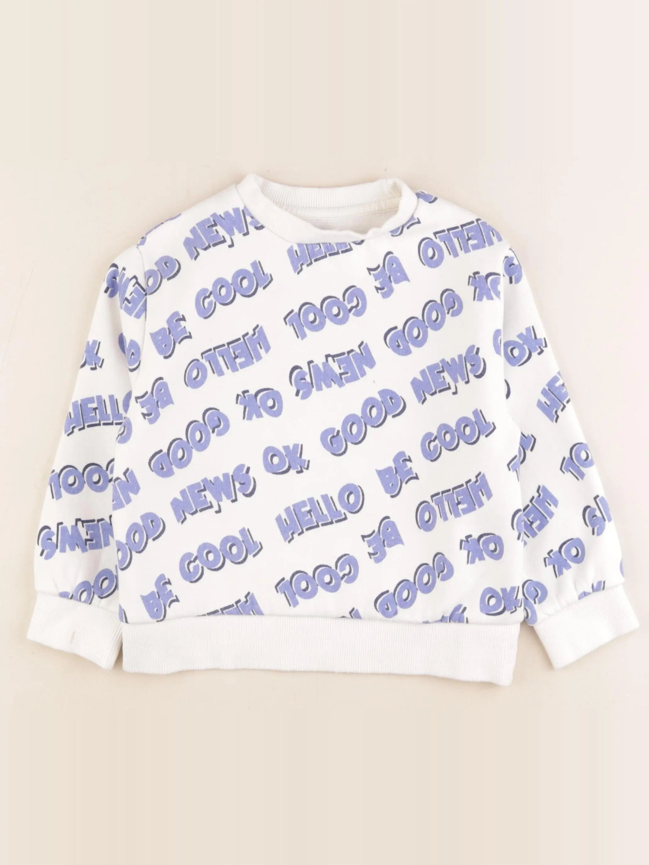 Vertbaudet - sweat blanc, bleu - 5 ans