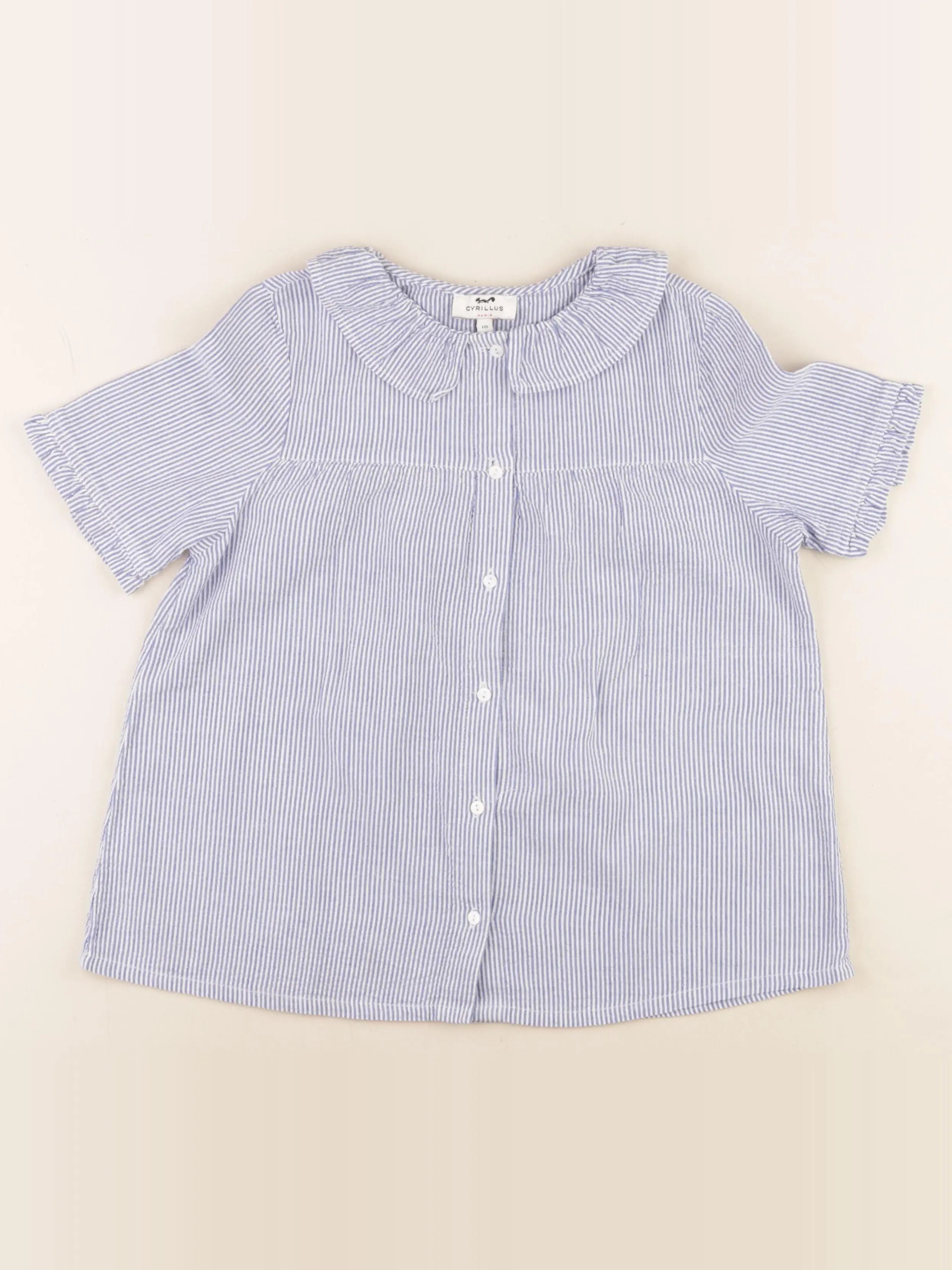 Cyrillus - blouse bleu, blanc - 10 ans