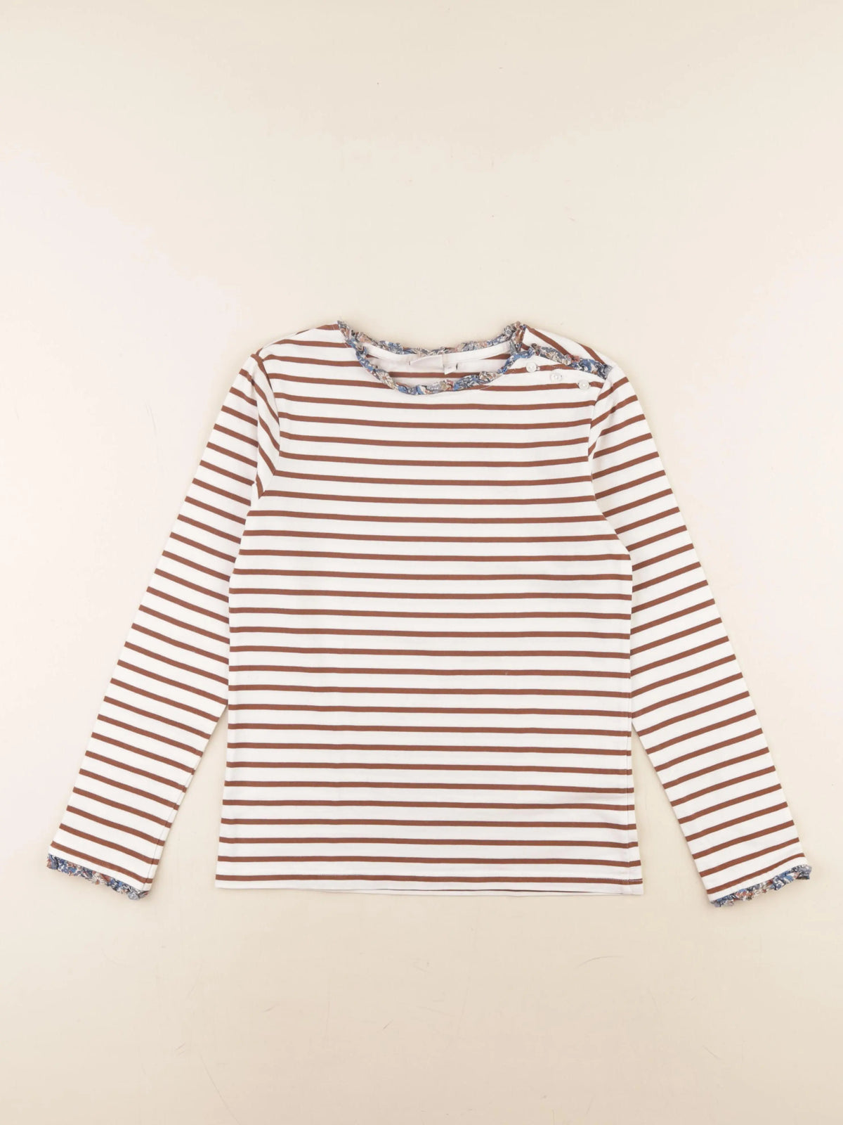 Cyrillus - tee-shirt marron, blanc - 10 ans