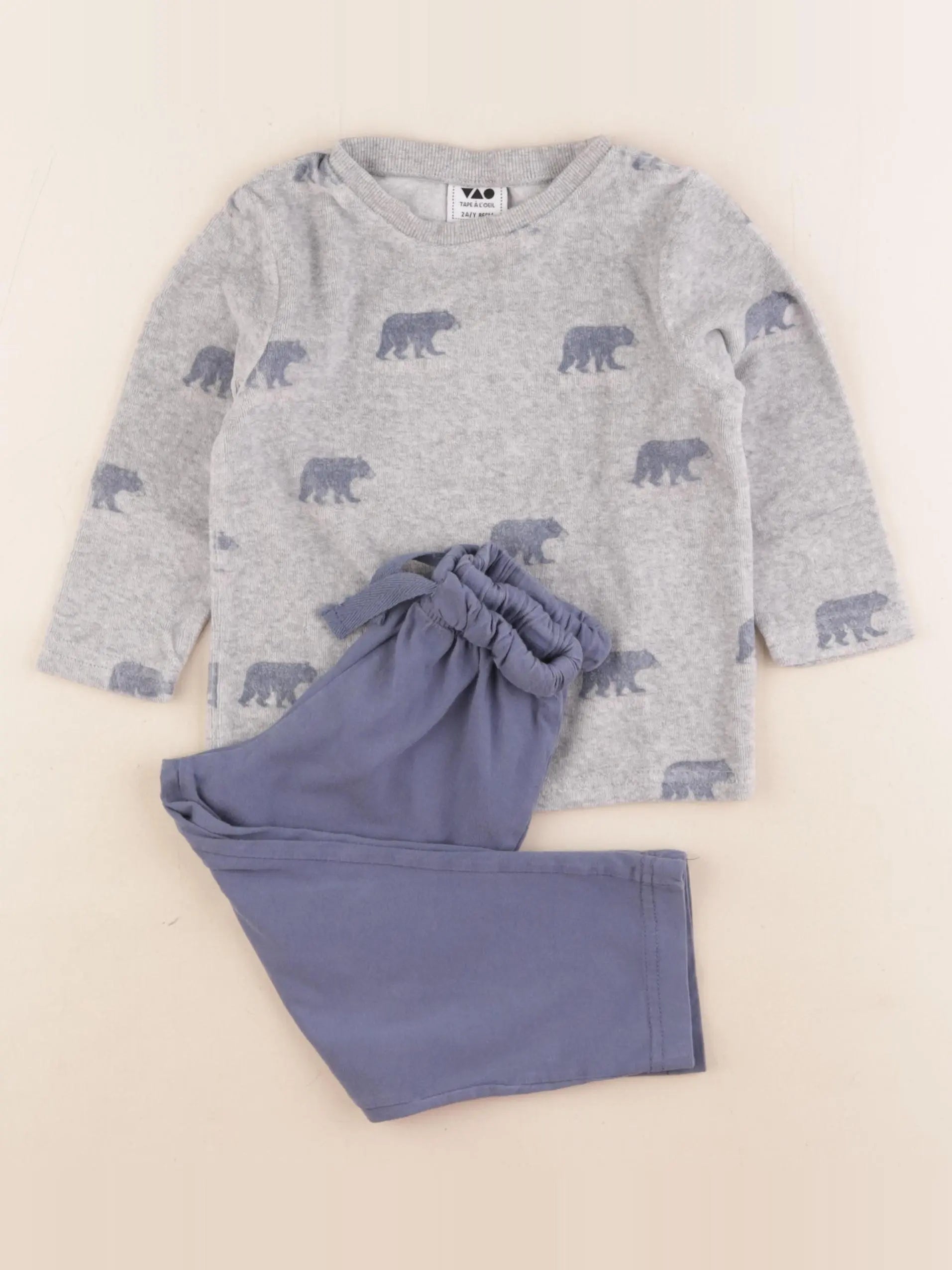 Tape à l'oeil - pyjama velours bleu, gris - 2 ans