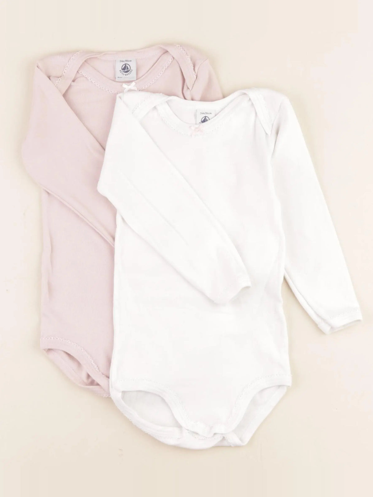 Petit Bateau - lot de 2 bodies en coton blanc, rose - 24 mois