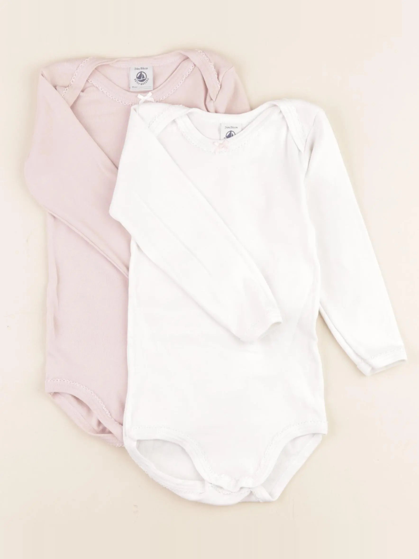 Petit Bateau - lot de 2 bodies en coton blanc, rose - 24 mois