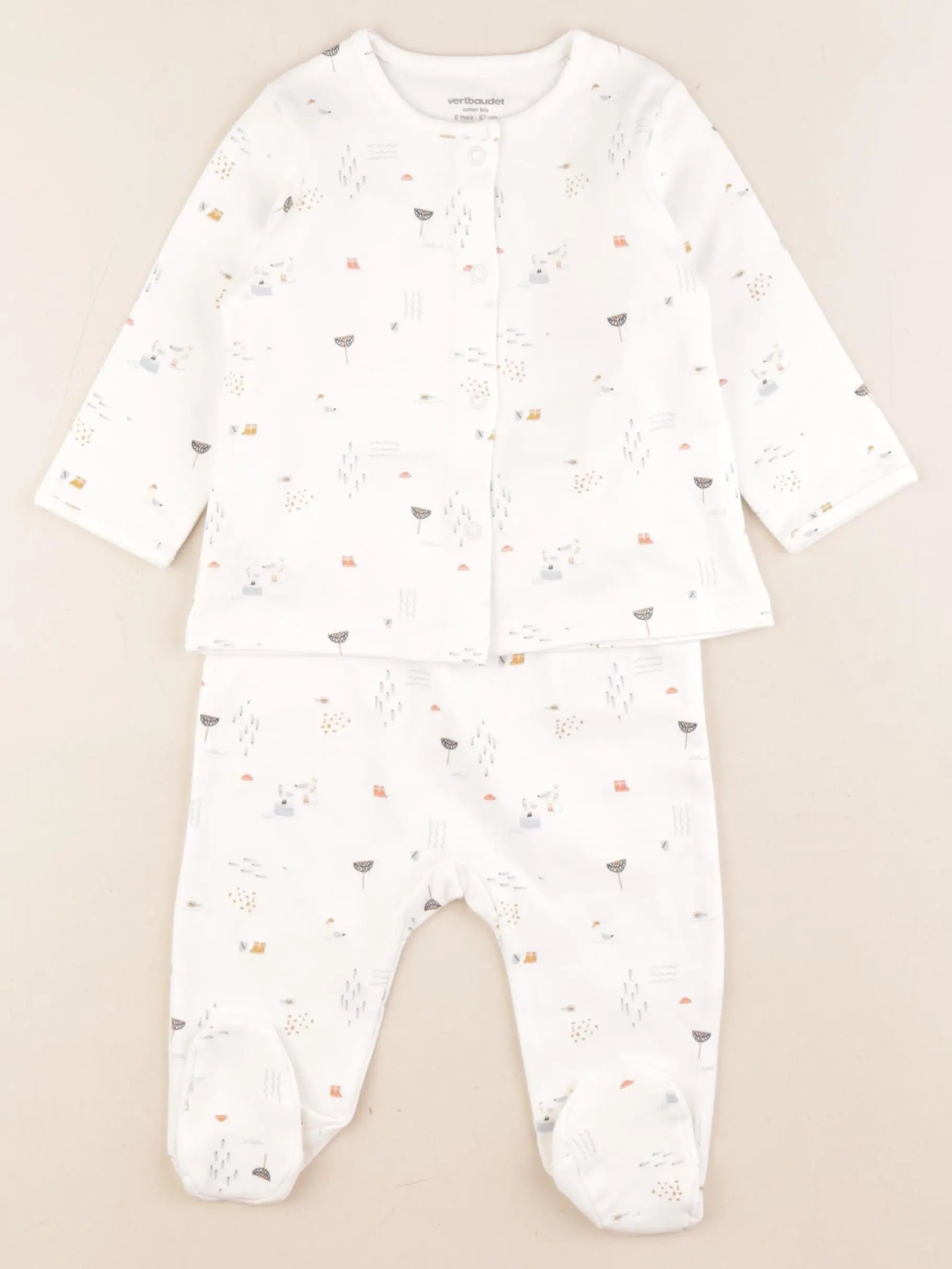 Vertbaudet - pyjama coton blanc, multicolore - 6 mois