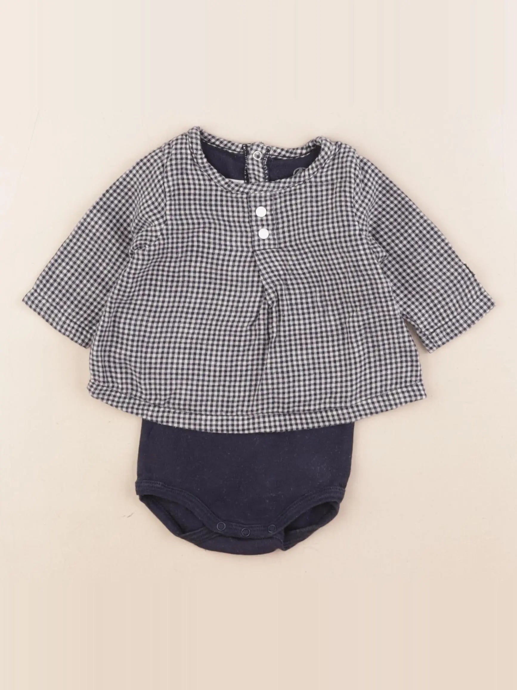 Petit Bateau - body blouse bleu - 3 mois