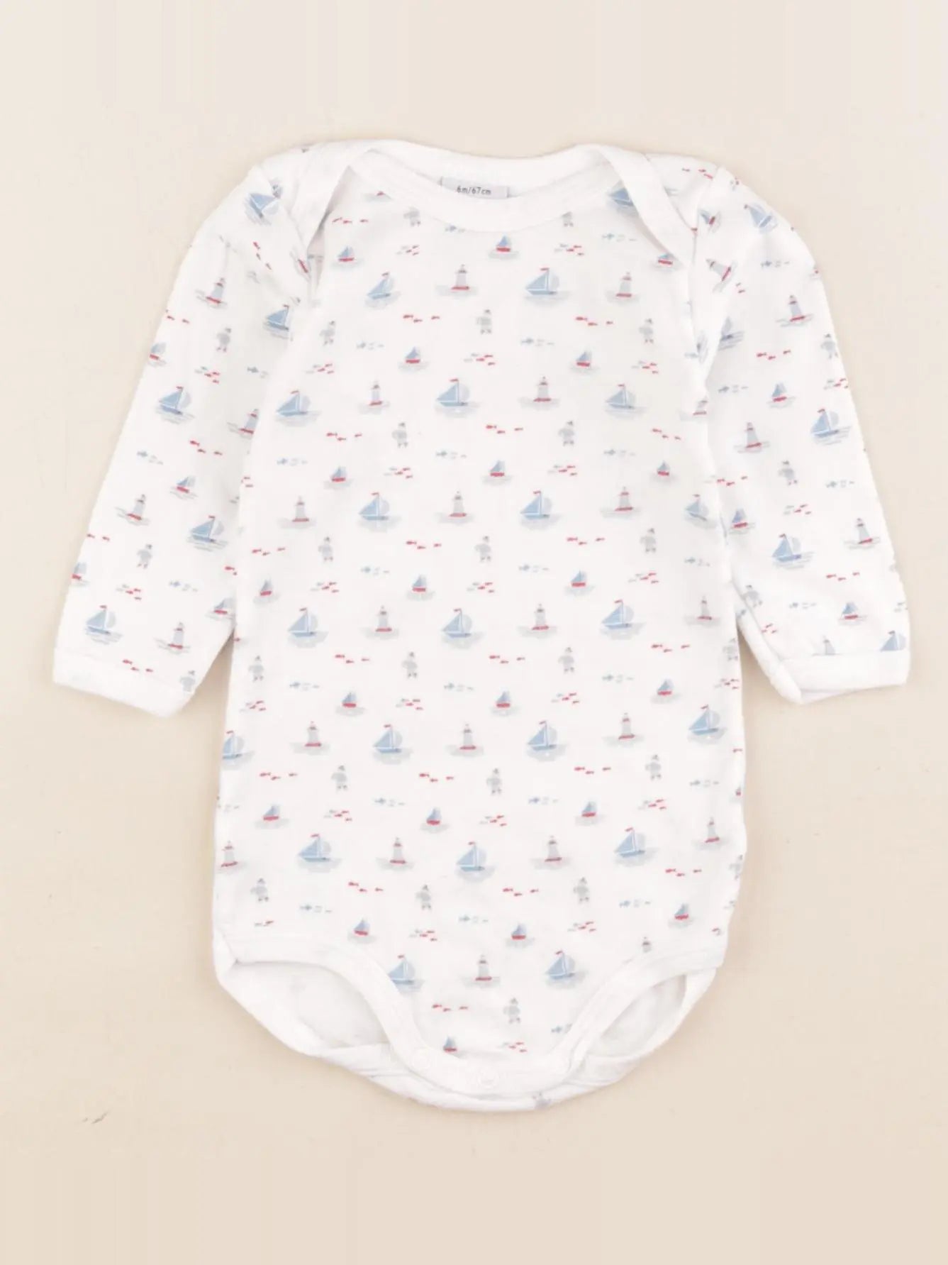 Petit Bateau - body bleu, blanc - 6 mois