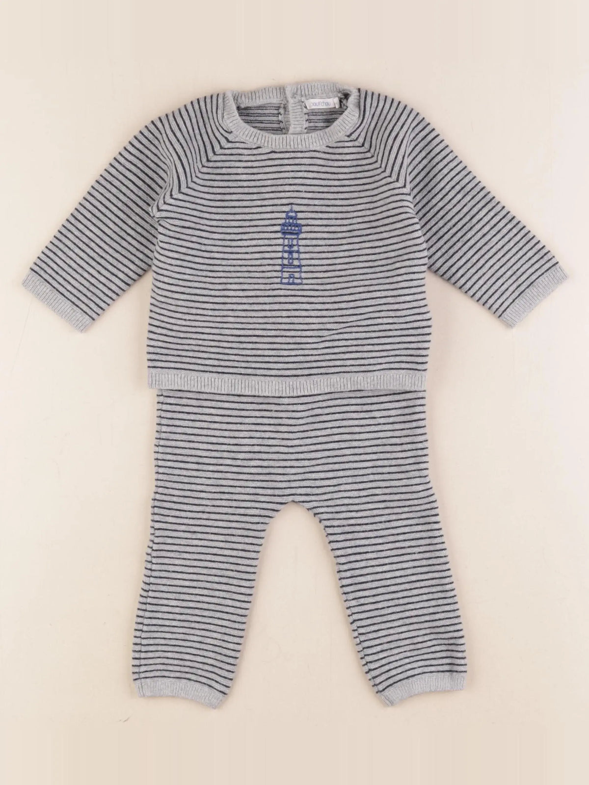Boutchou - ensemble gris, bleu - 6 mois