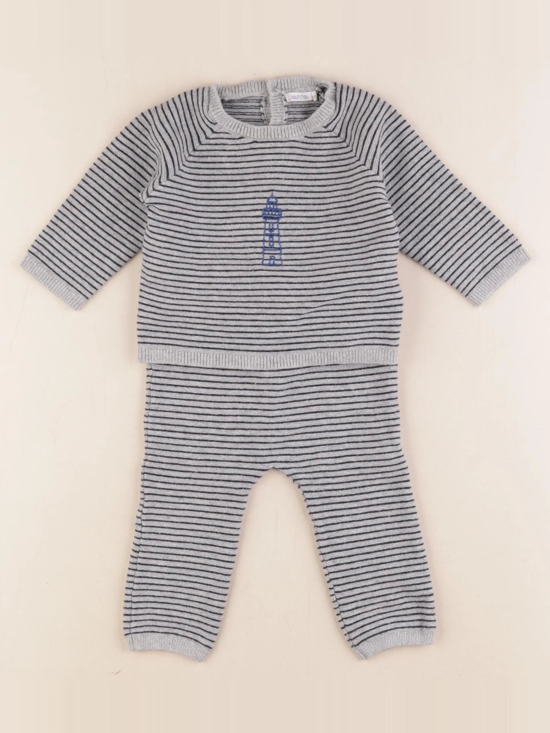 Boutchou - ensemble gris, bleu - 6 mois