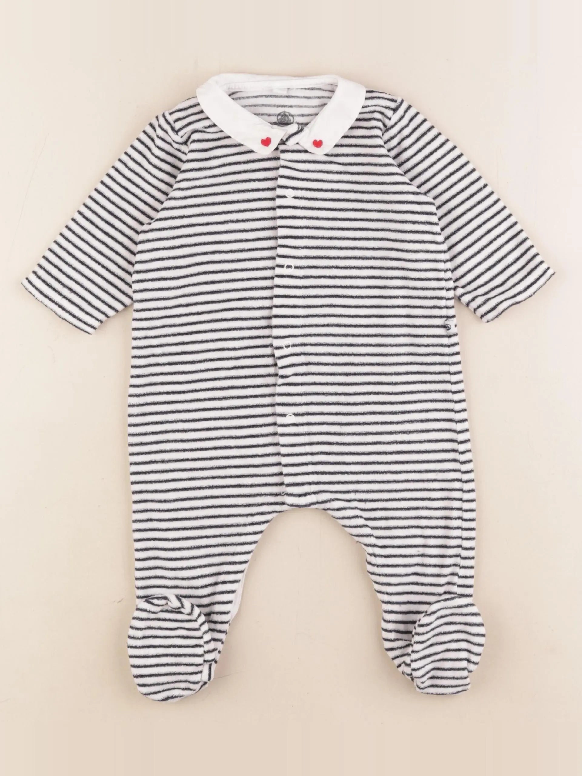 Petit Bateau - pyjama velours bleu, blanc - 6 mois