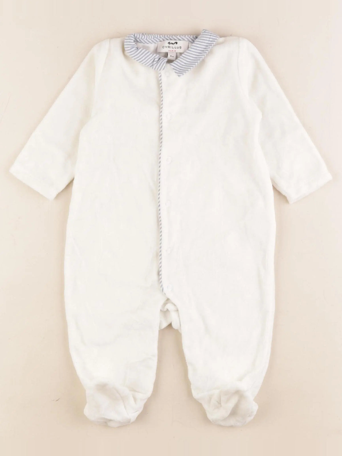 Cyrillus - pyjama velours blanc, bleu - 6 mois