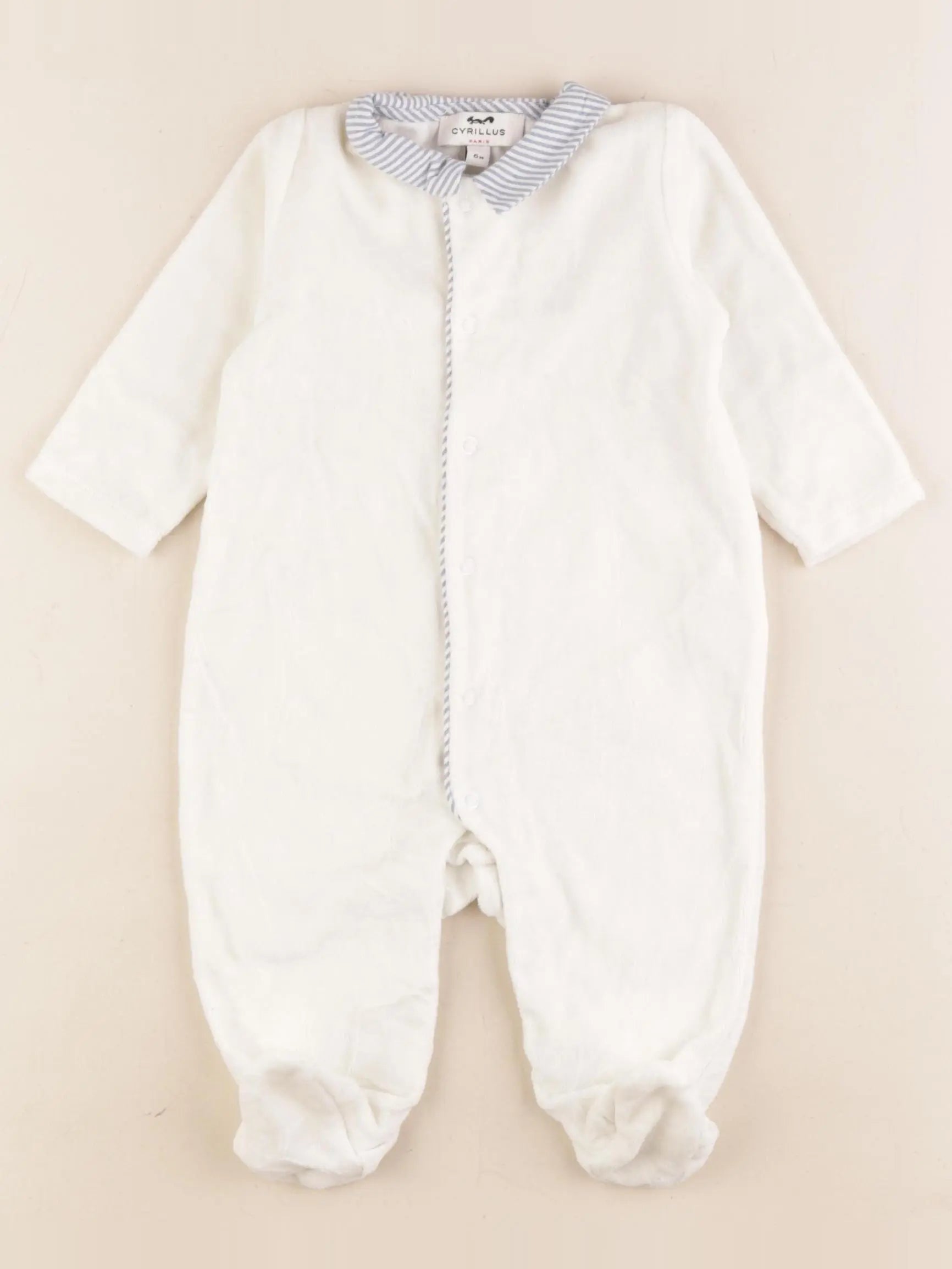 Cyrillus - pyjama velours blanc, bleu - 6 mois