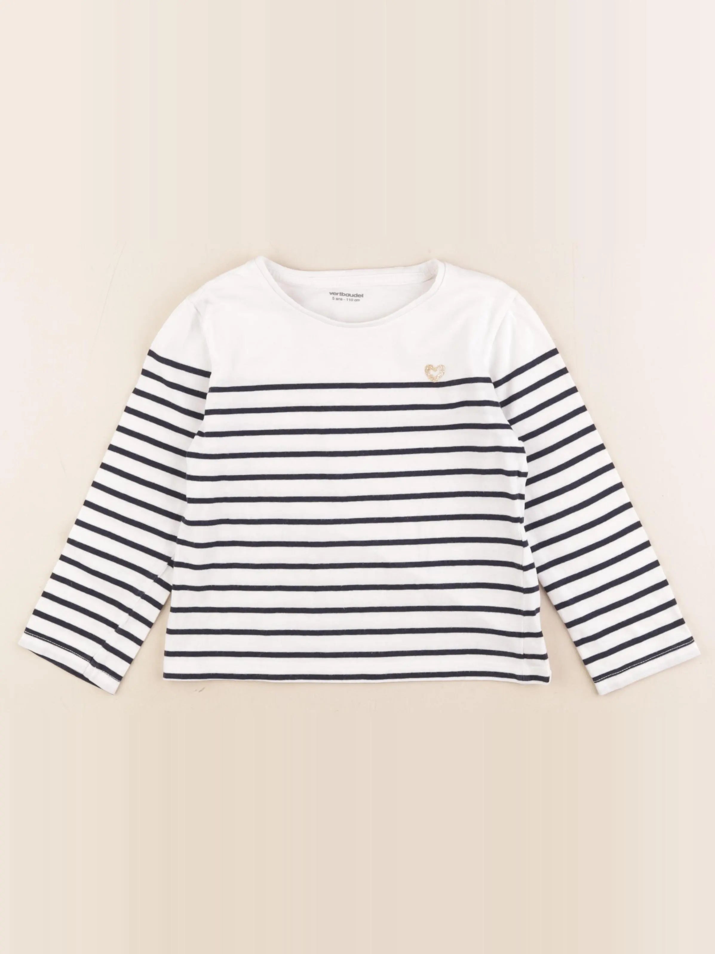 Vertbaudet - tee-shirt blanc, bleu - 5 ans