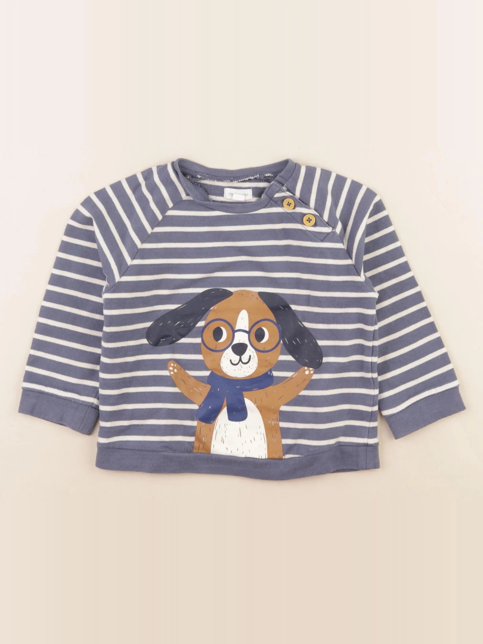 Vertbaudet - sweat bleu, blanc - 18 mois