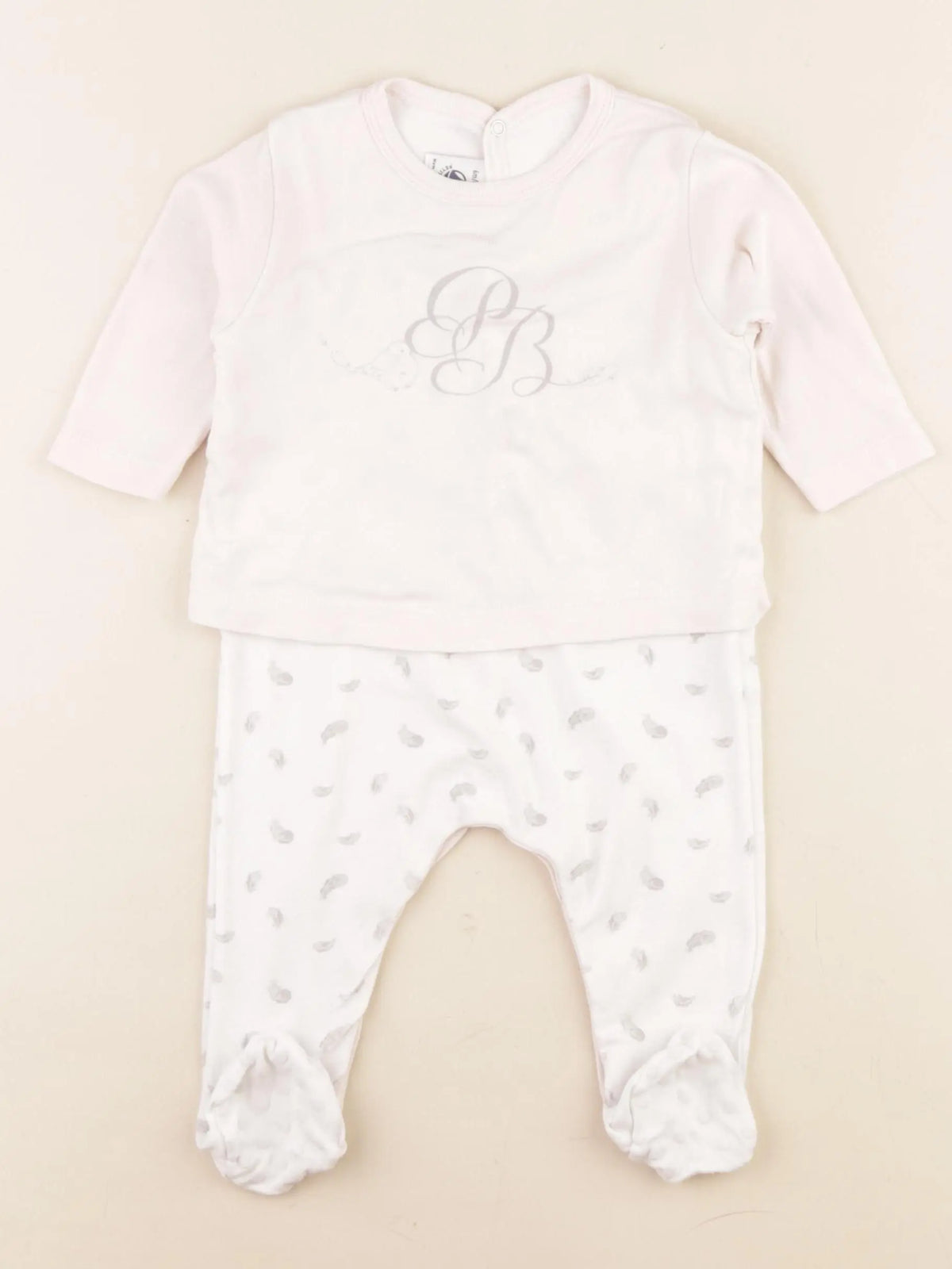 Petit Bateau - pyjama coton blanc, rose - 6 mois