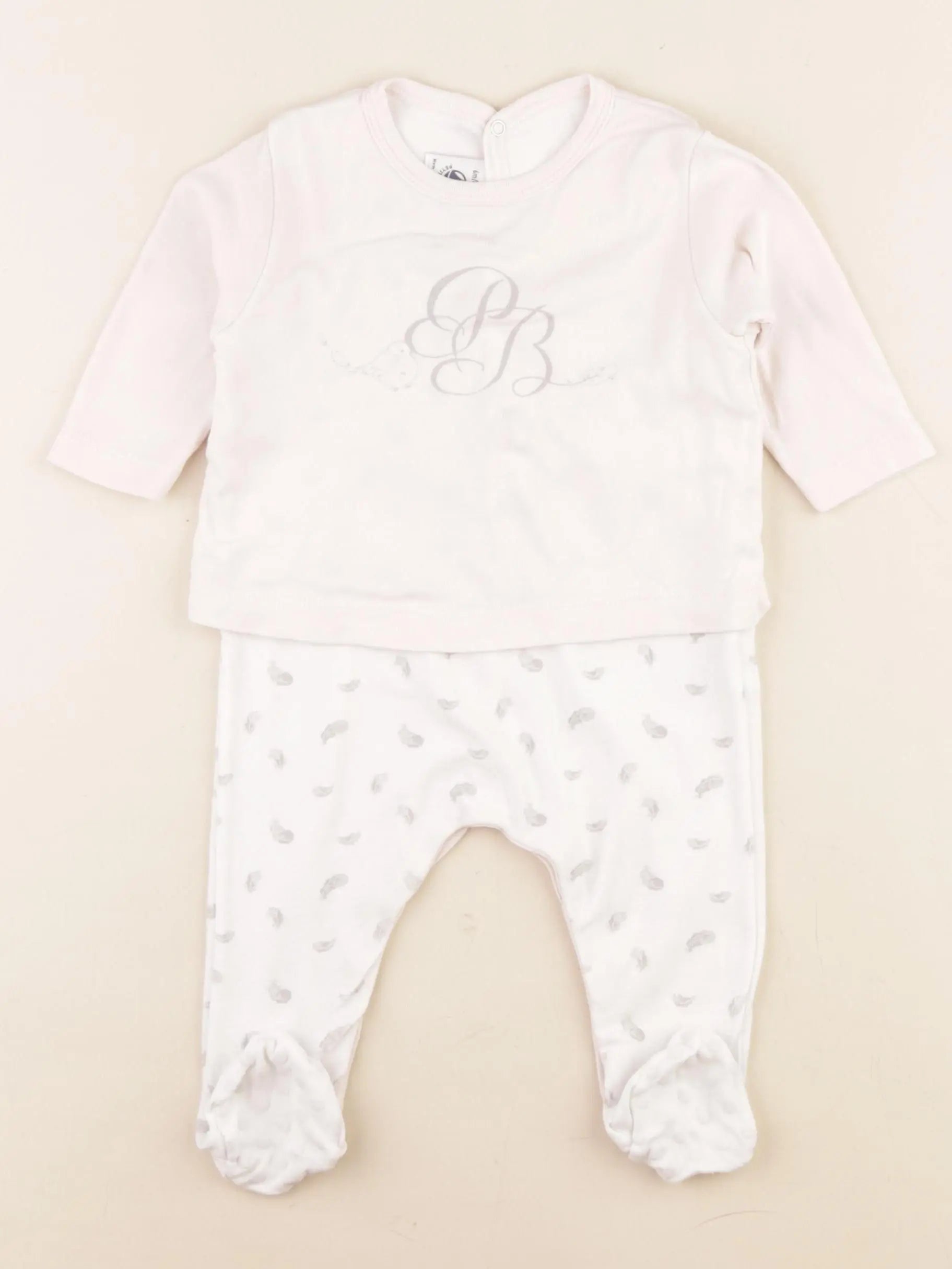 Petit Bateau - pyjama coton blanc, rose - 6 mois