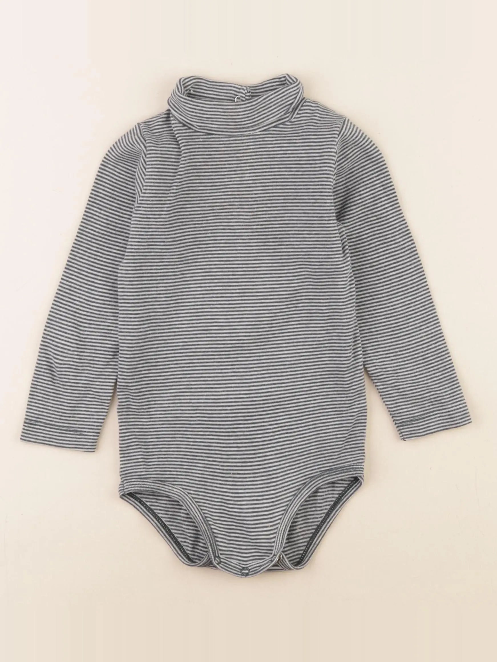 Petit Bateau - body à col bleu, gris - 24 mois
