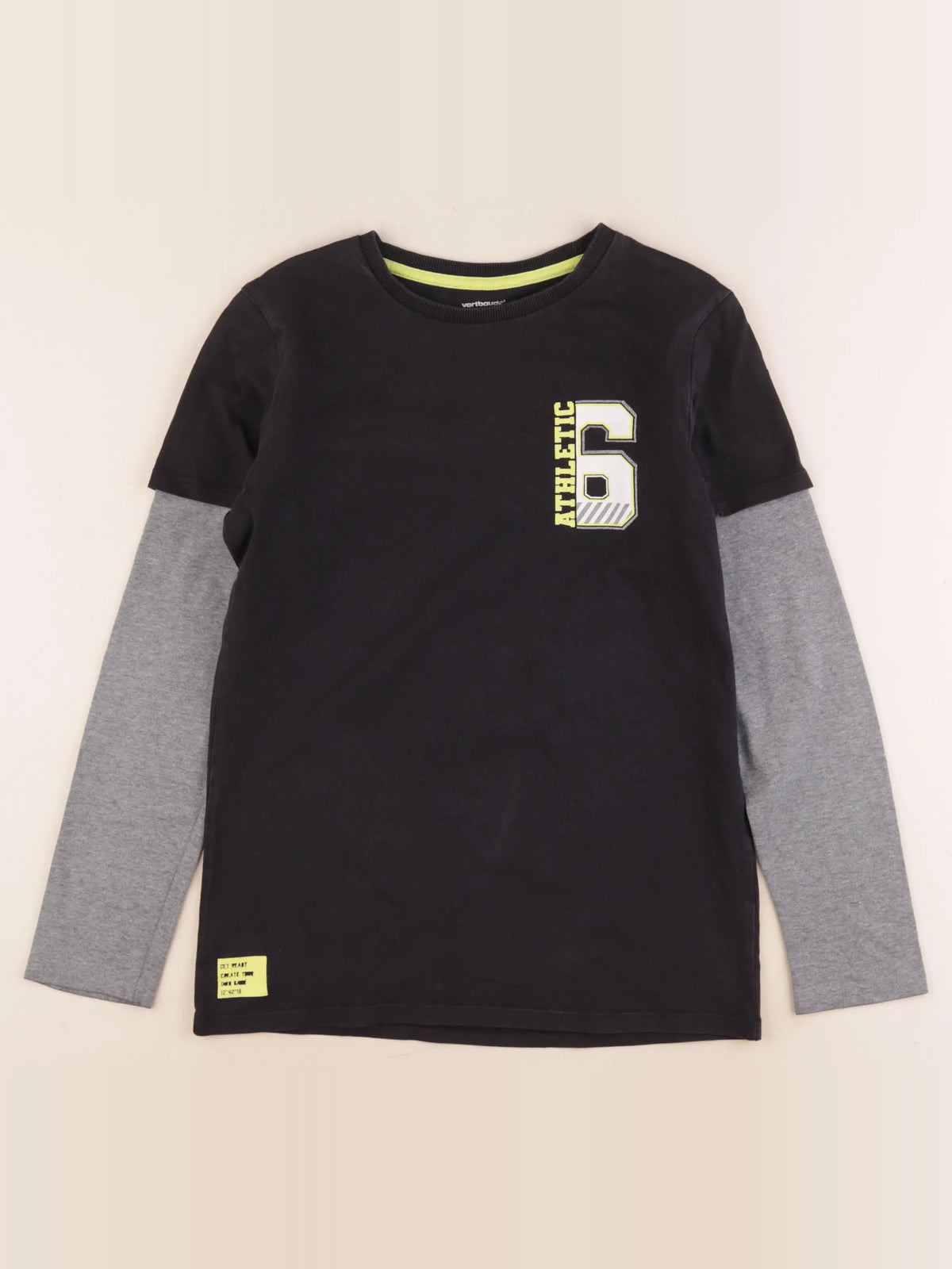 Vertbaudet - tee-shirt imprimé au dos gris, noir - 12 ans