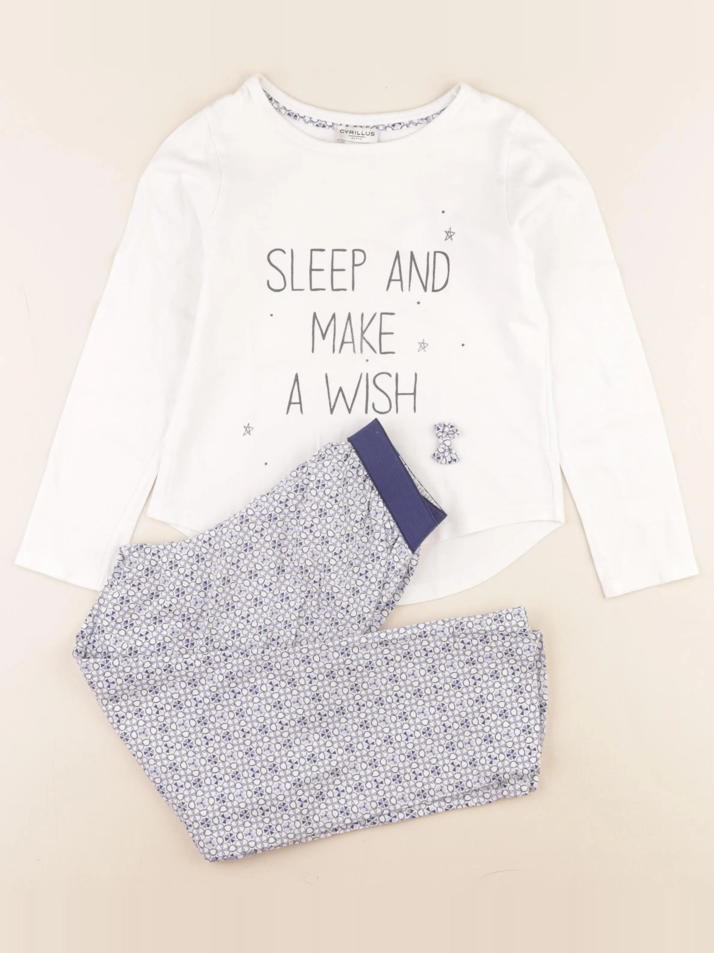 Cyrillus - pyjama coton blanc, bleu - 8 ans