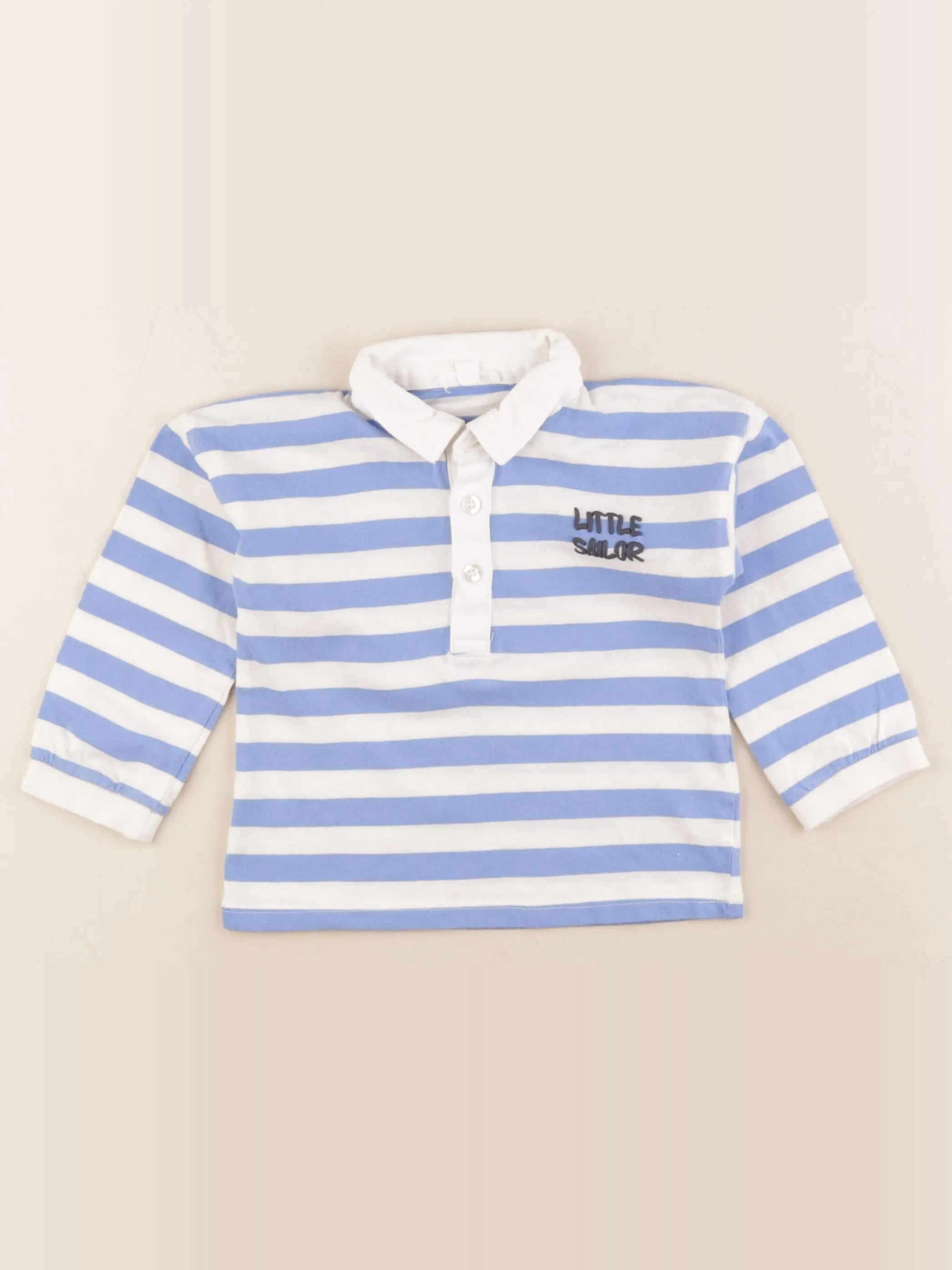 Vertbaudet - polo blanc, bleu - 24 mois