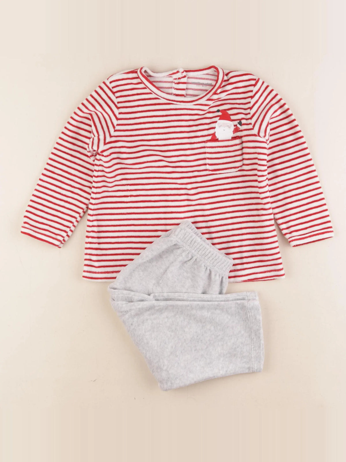 Vertbaudet - pyjama velours rouge, gris - 2 ans