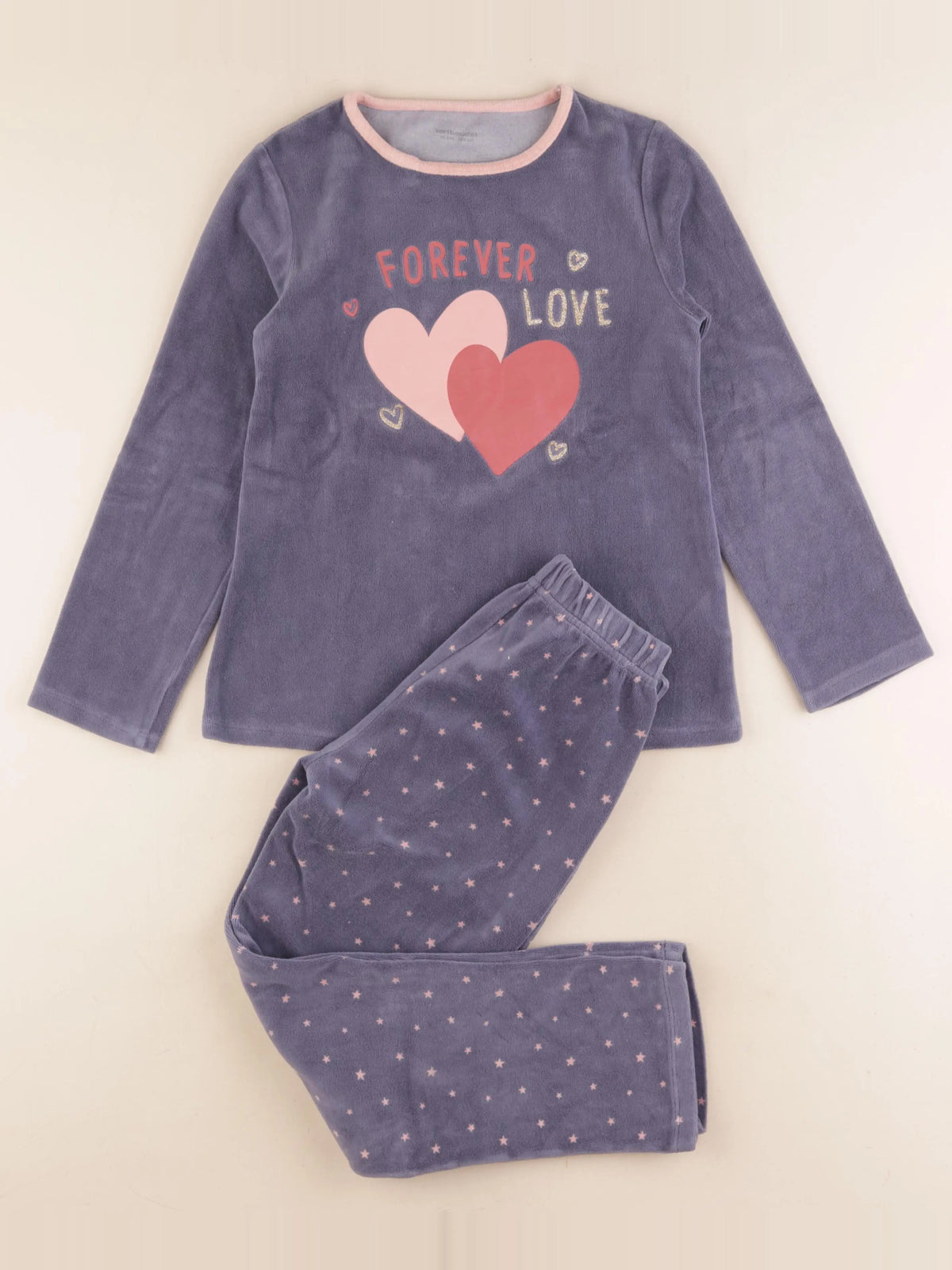 Vertbaudet - pyjama velours bleu, rose - 10 ans