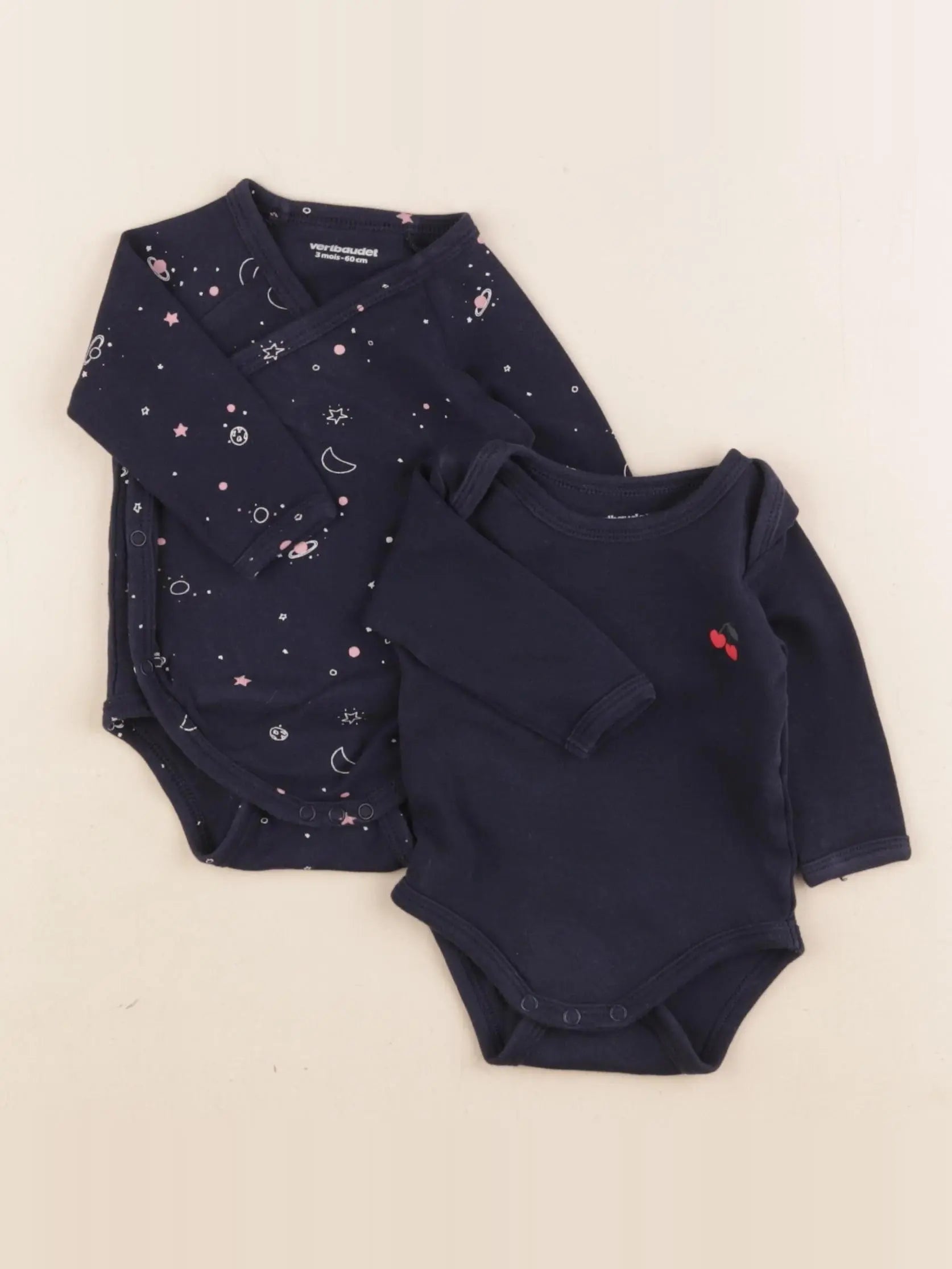 Vertbaudet - lot de 2 bodies en coton bleu - 3 mois