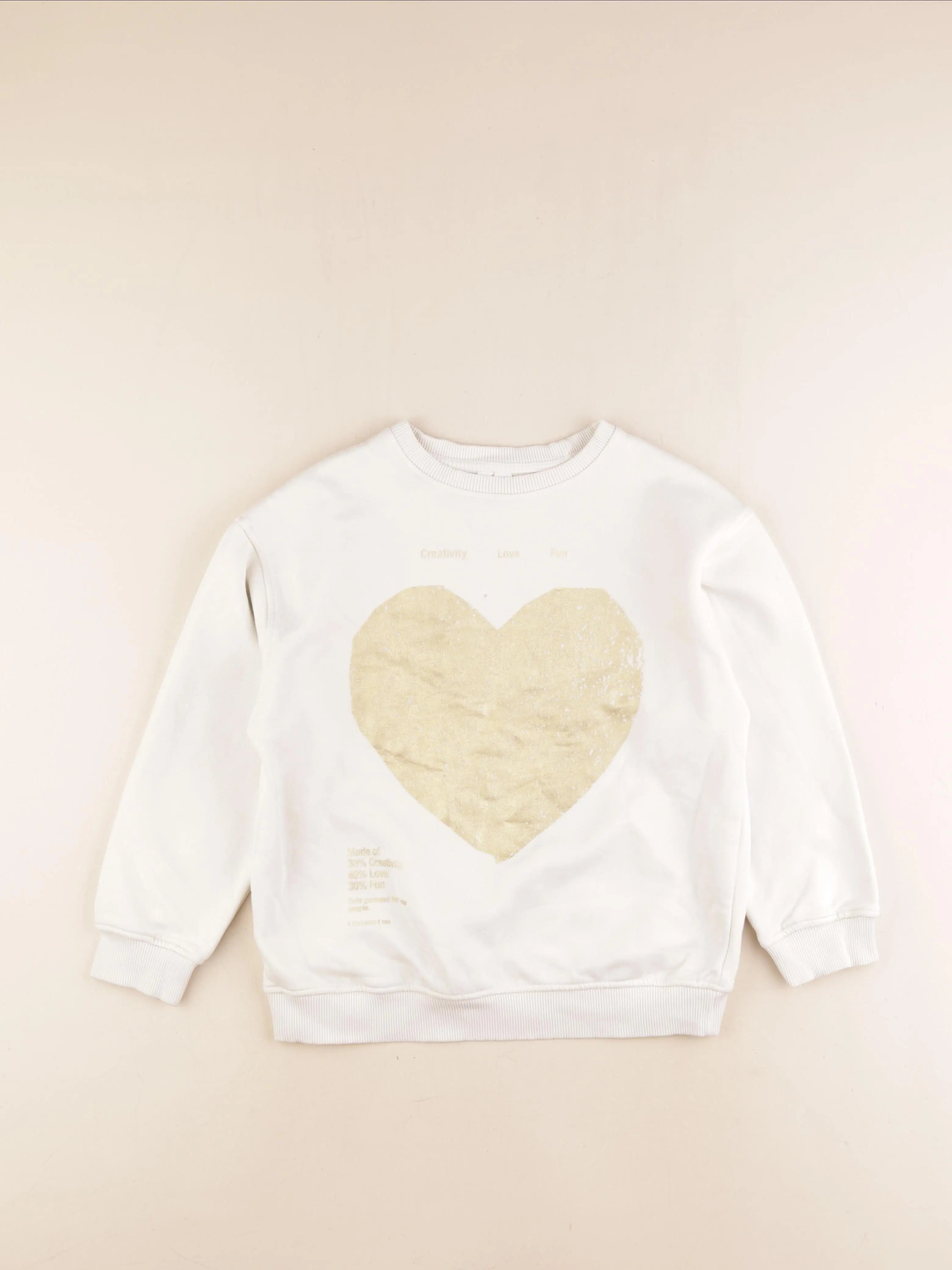 Zara - sweat blanc, or - 8/9 ans