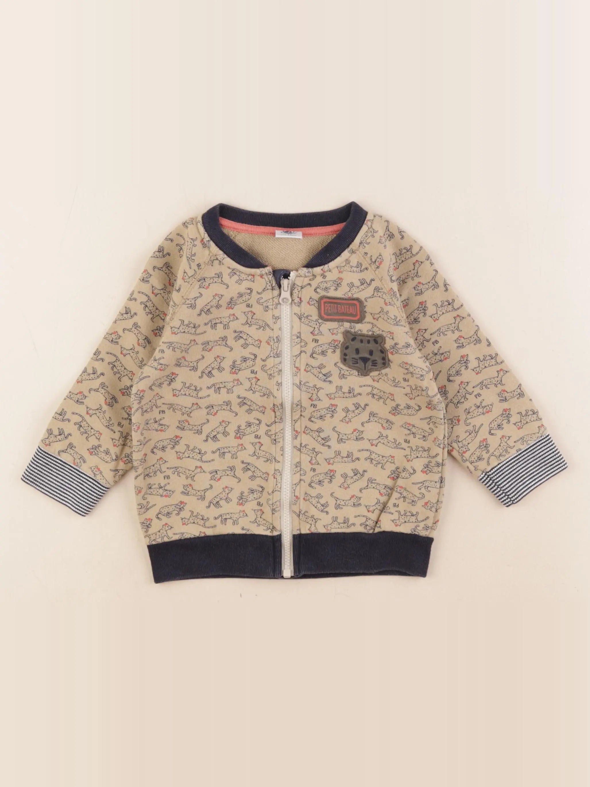 Petit Bateau - sweat marron, beige, bleu - 12 mois