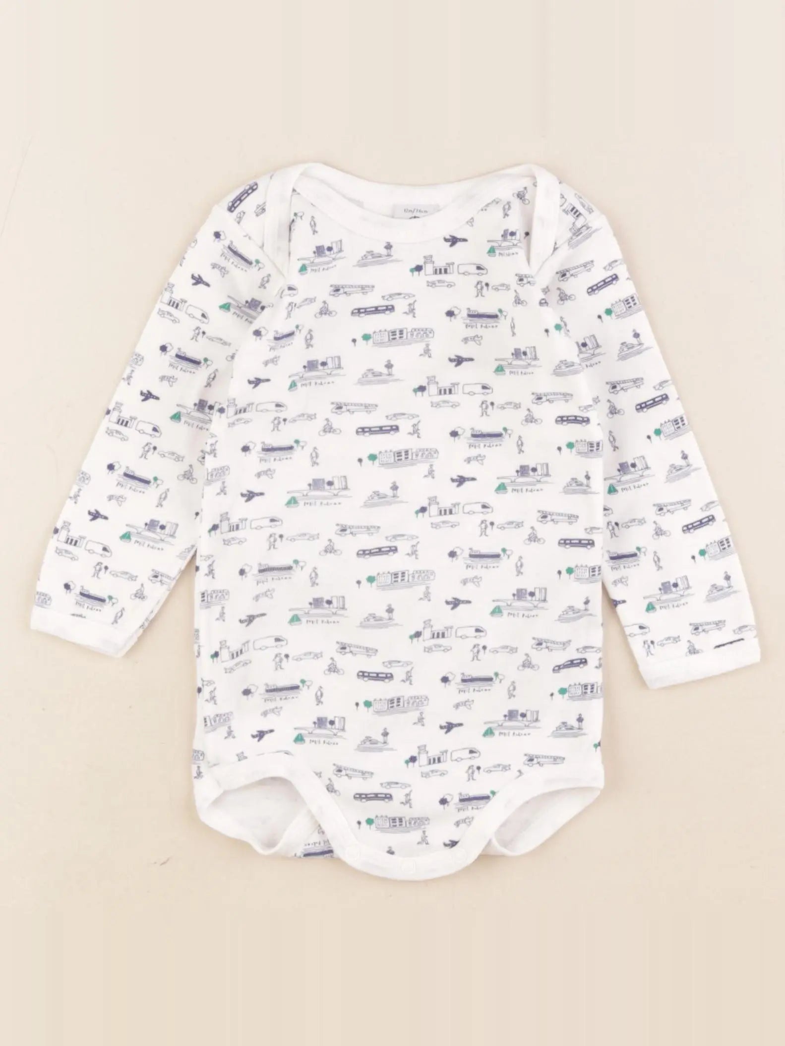 Petit Bateau - body blanc, bleu - 12 mois