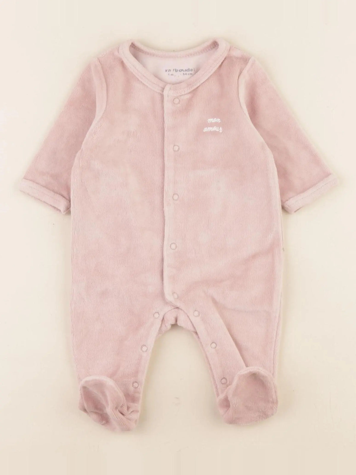 Vertbaudet - pyjama velours rose - 1 mois