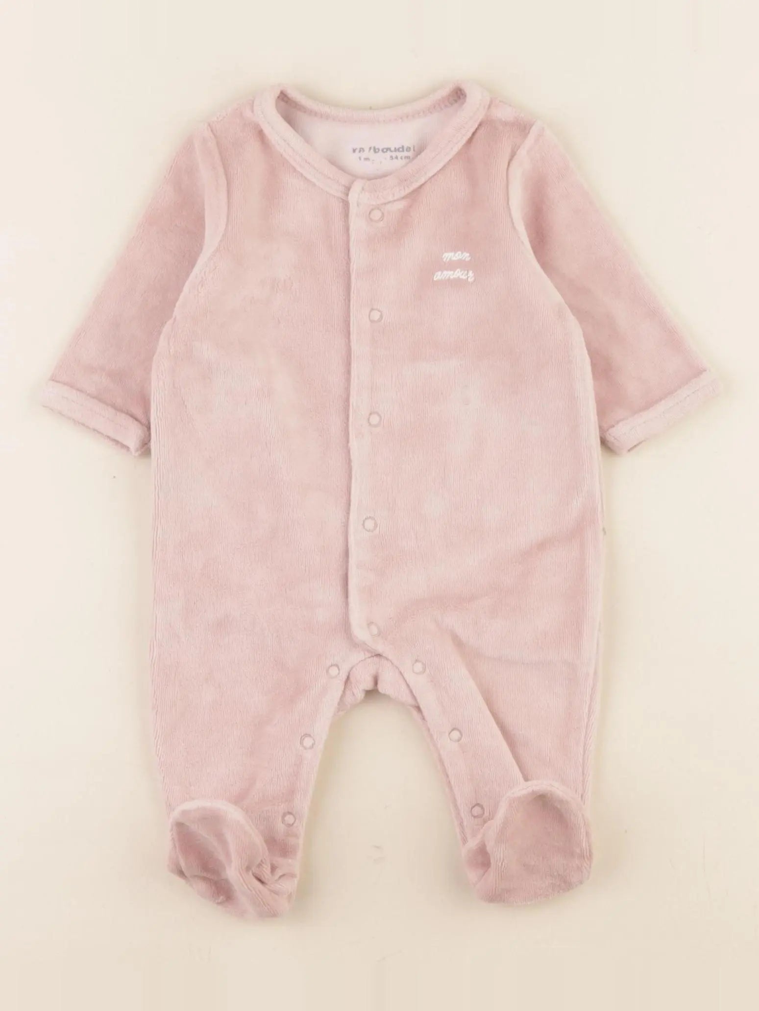 Vertbaudet - pyjama velours rose - 1 mois