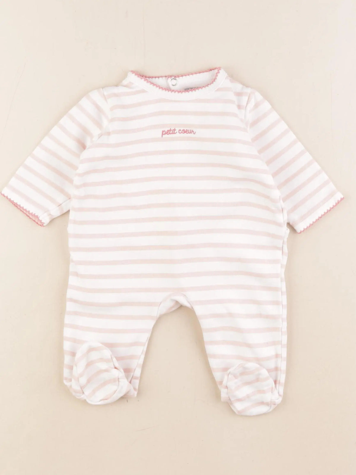 Boutchou - pyjama coton blanc, rose - 3 mois