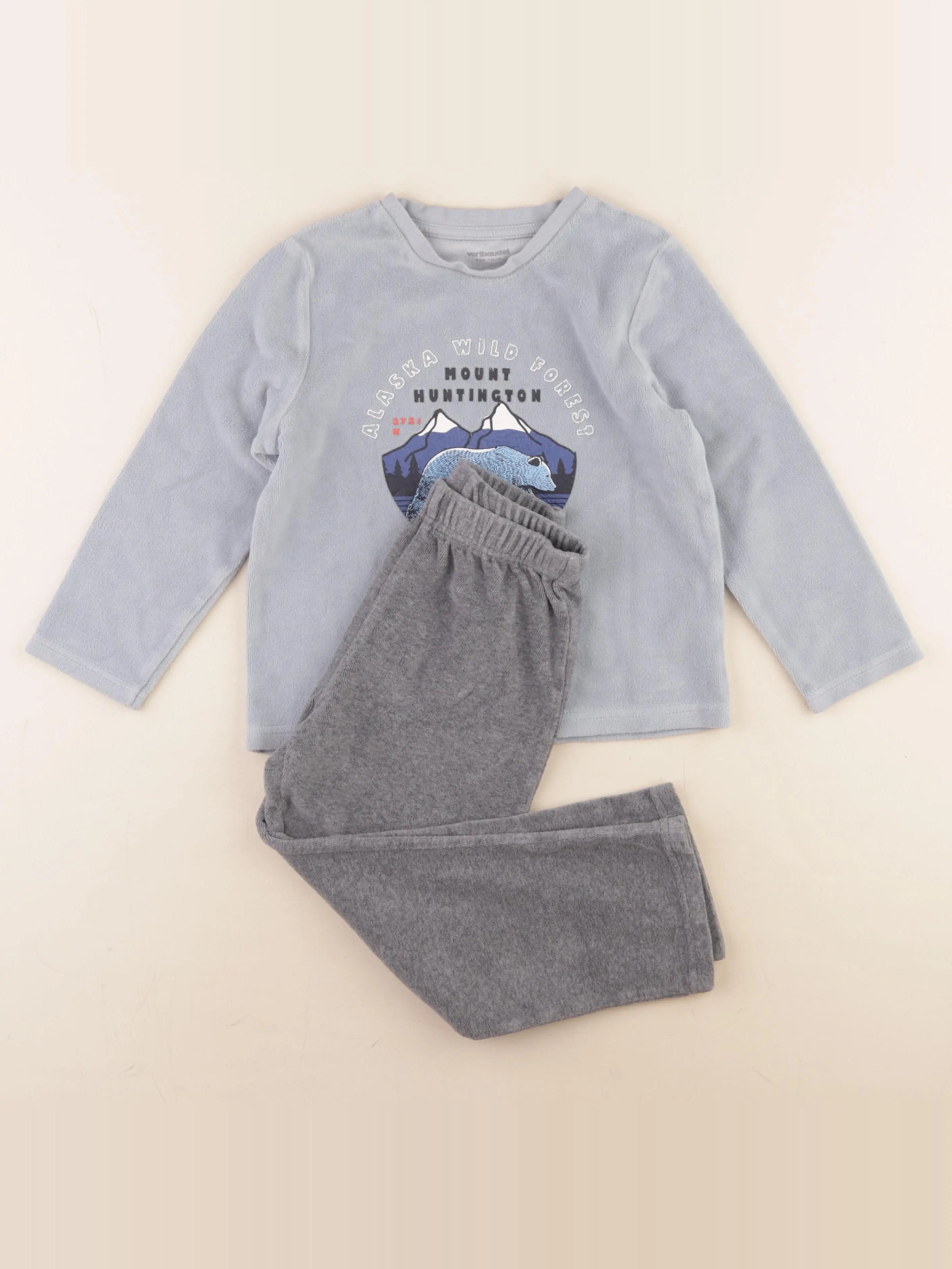 Vertbaudet - pyjama velours bleu, gris - 6 ans