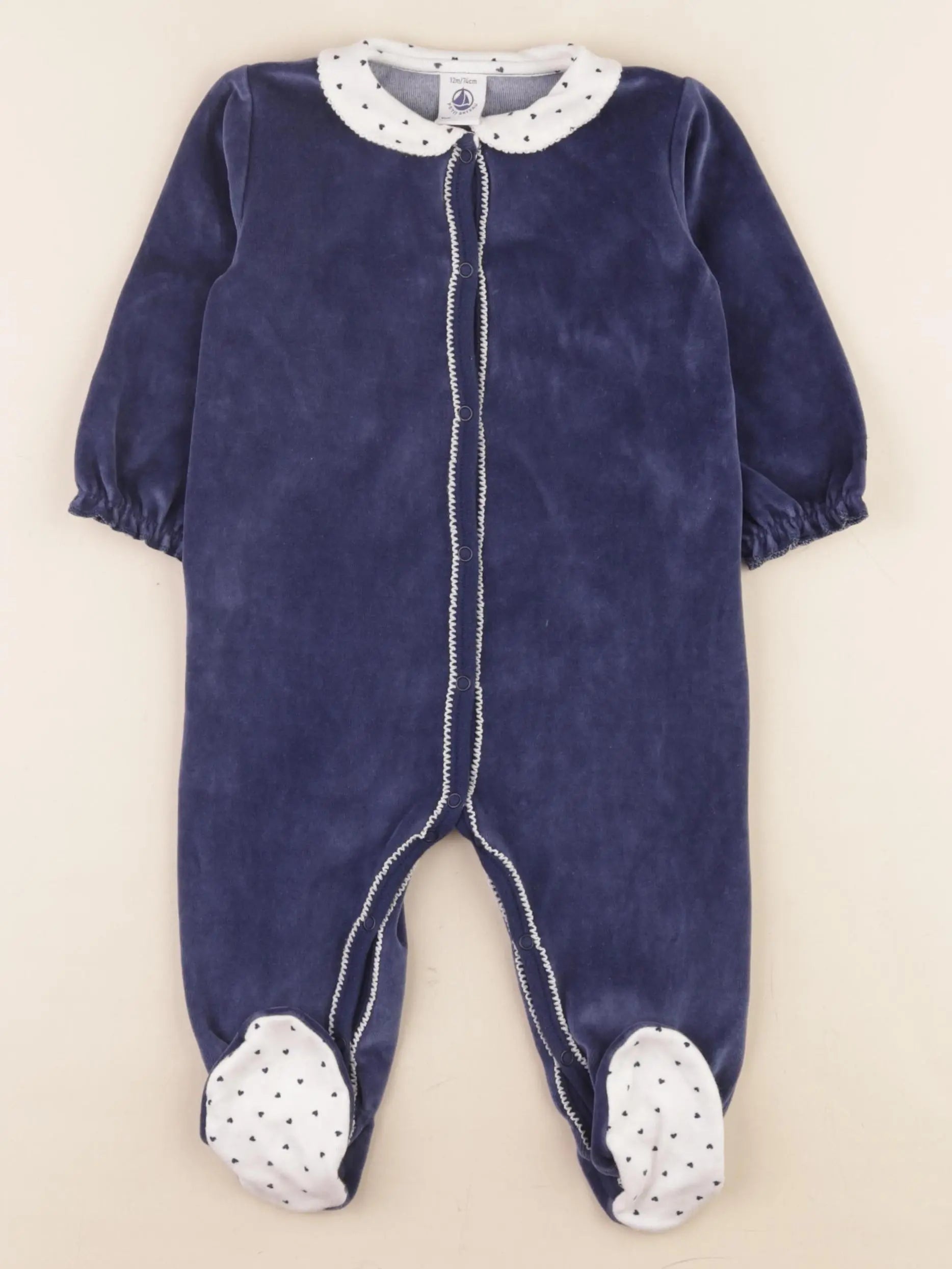 Petit Bateau - pyjama velours bleu - 12 mois