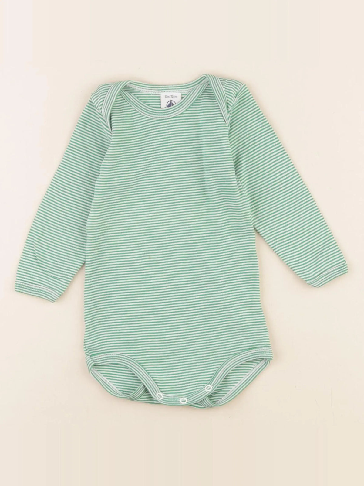 Petit Bateau - body blanc, vert - 12 mois