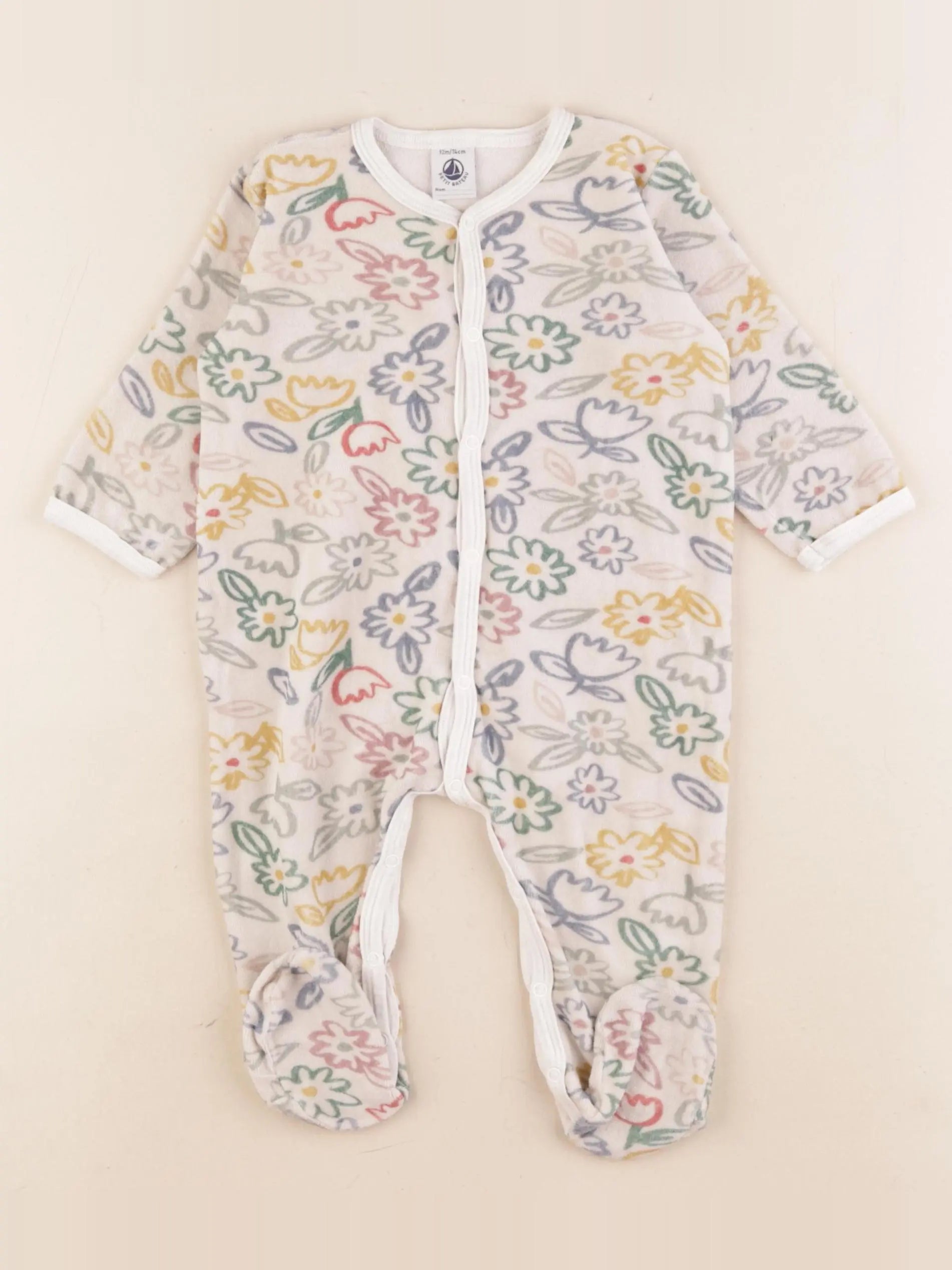 Petit Bateau - pyjama velours beige - 12 mois