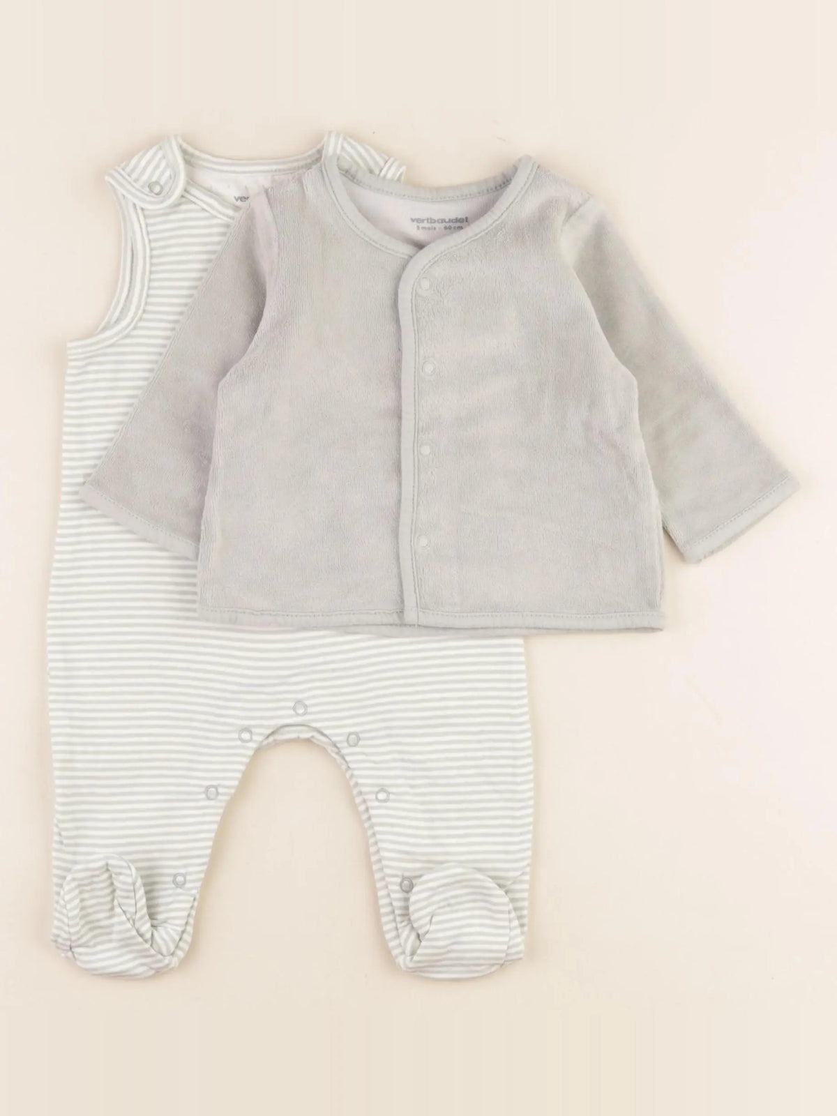 Vertbaudet - pyjama velours vert - 3 mois