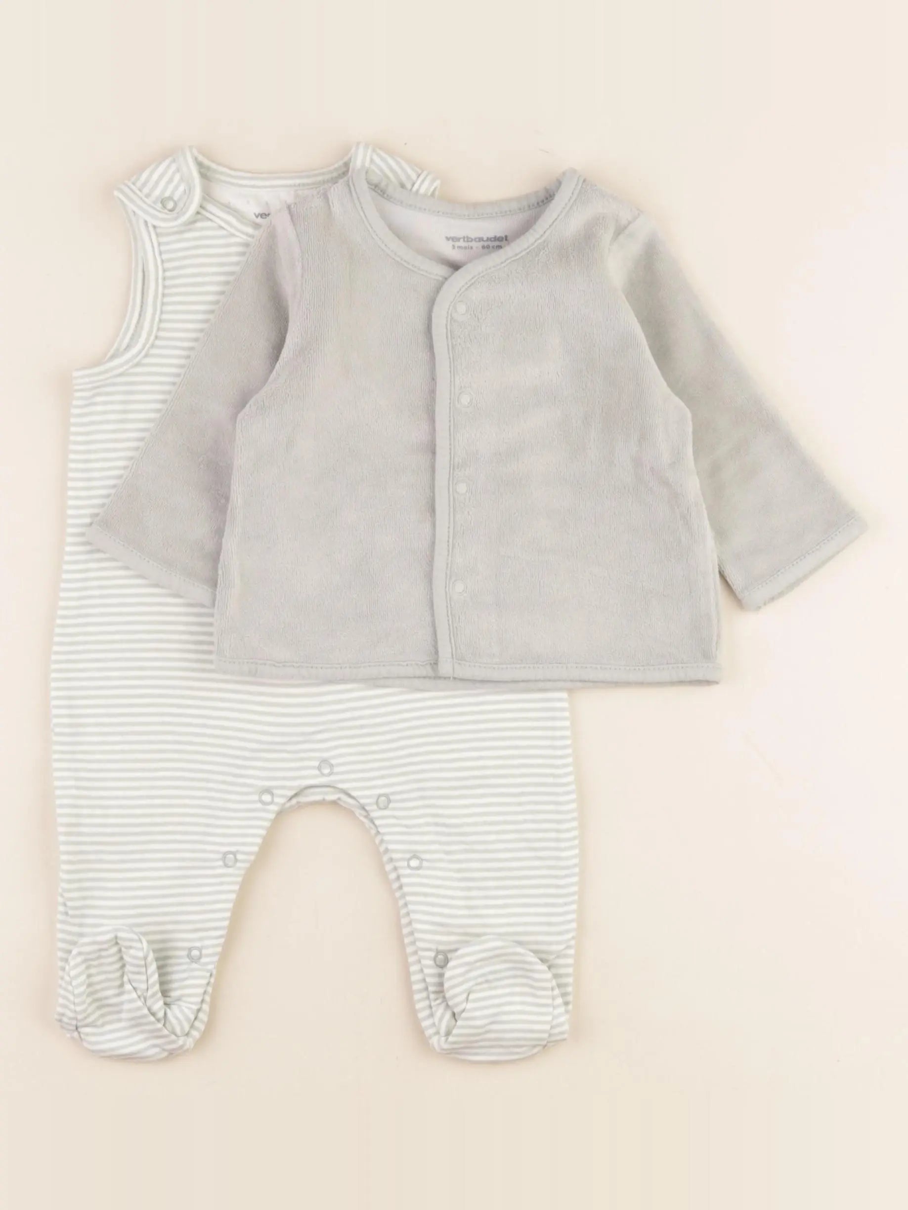 Vertbaudet - pyjama velours vert - 3 mois