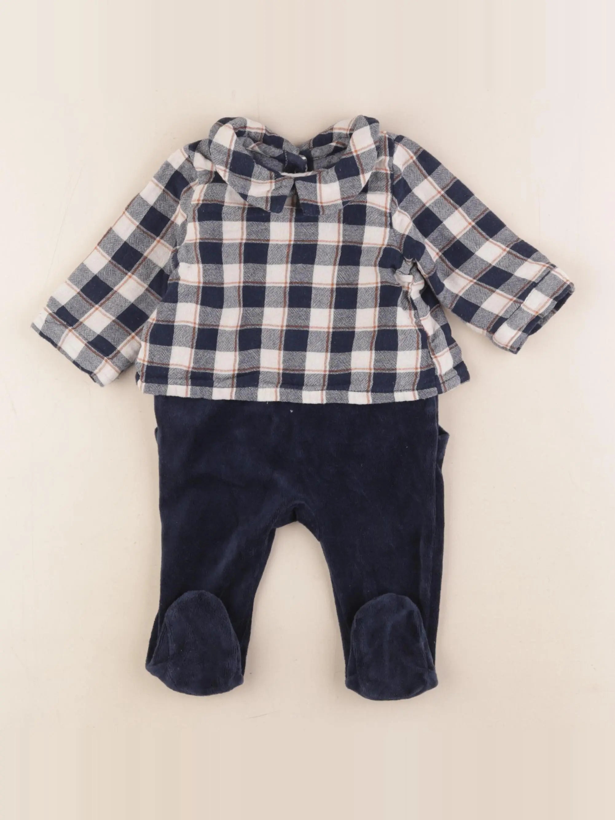 Vertbaudet - pyjama velours bleu - 3 mois