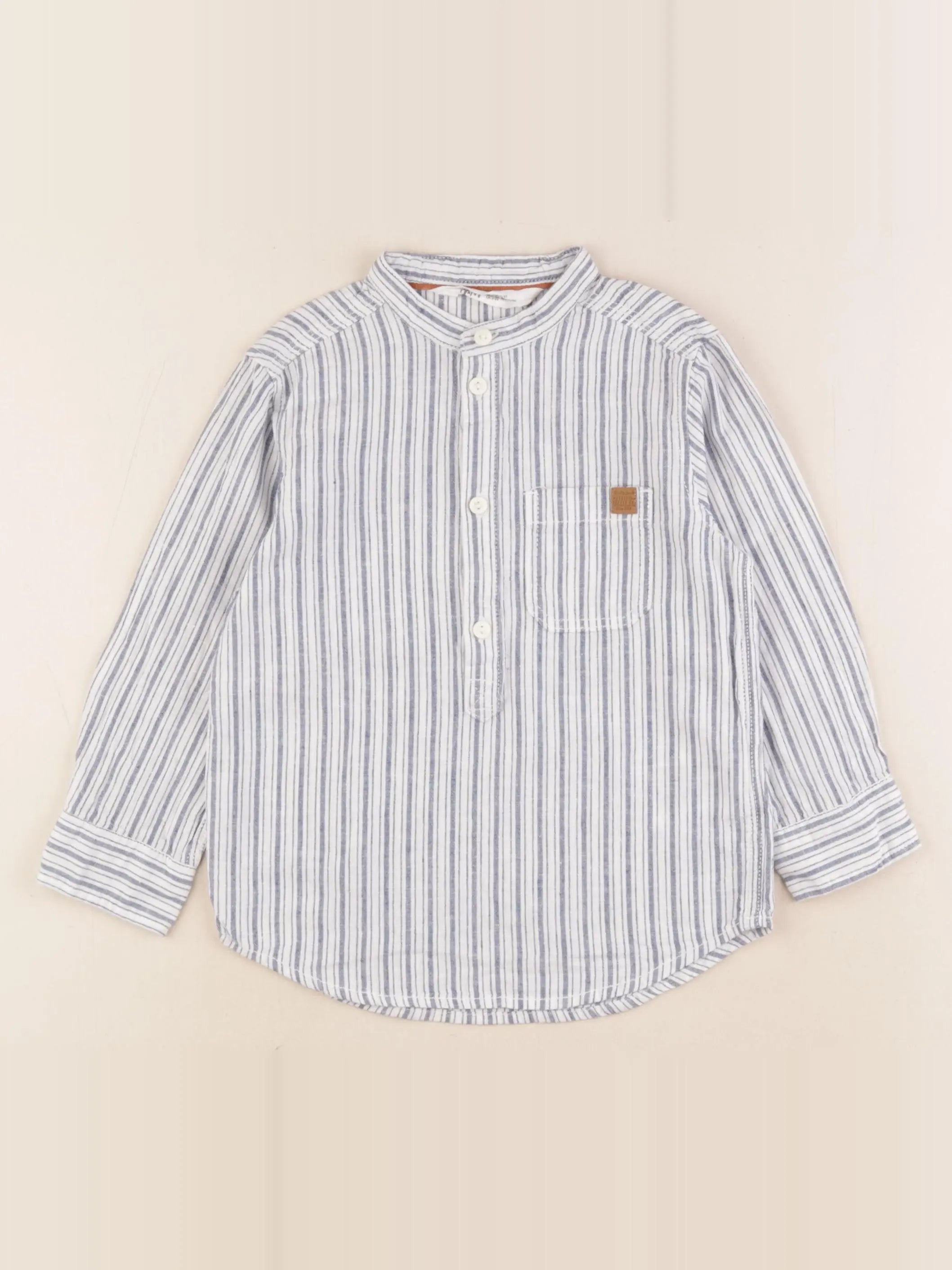 H&M - chemise bleu, blanc - 2/3 ans