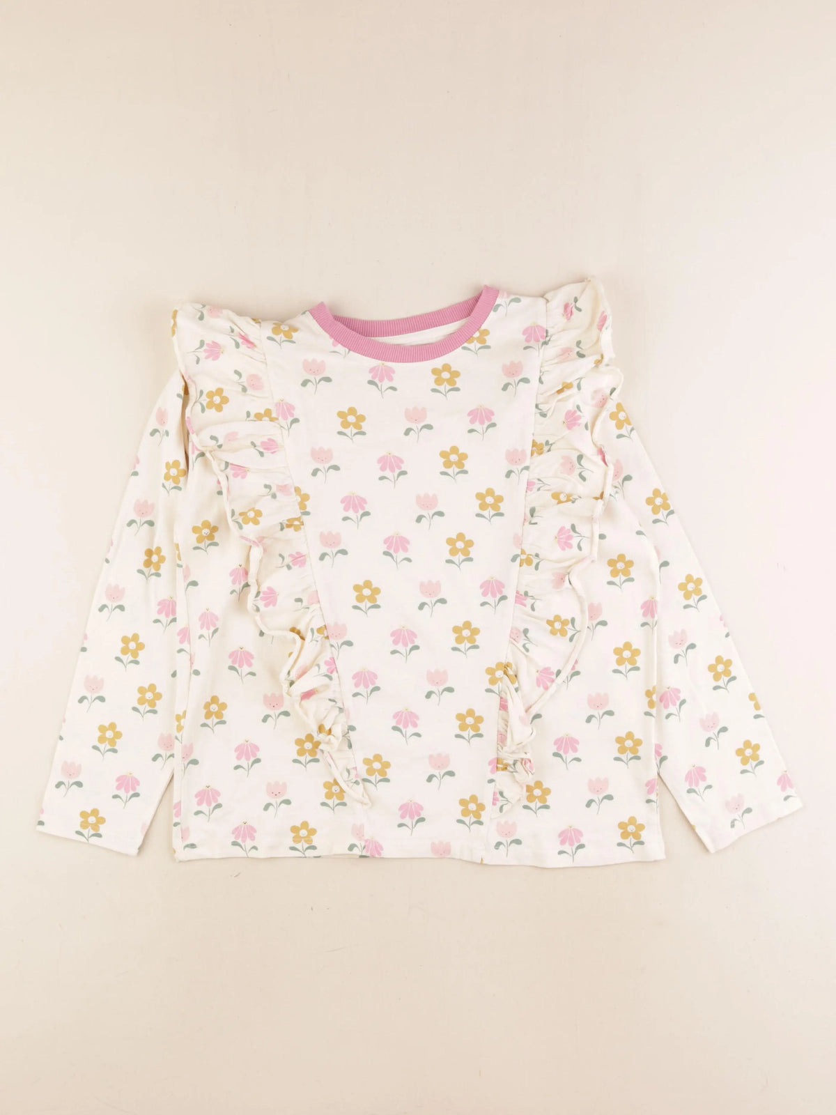 Vertbaudet - tee-shirt beige, rose - 10 ans