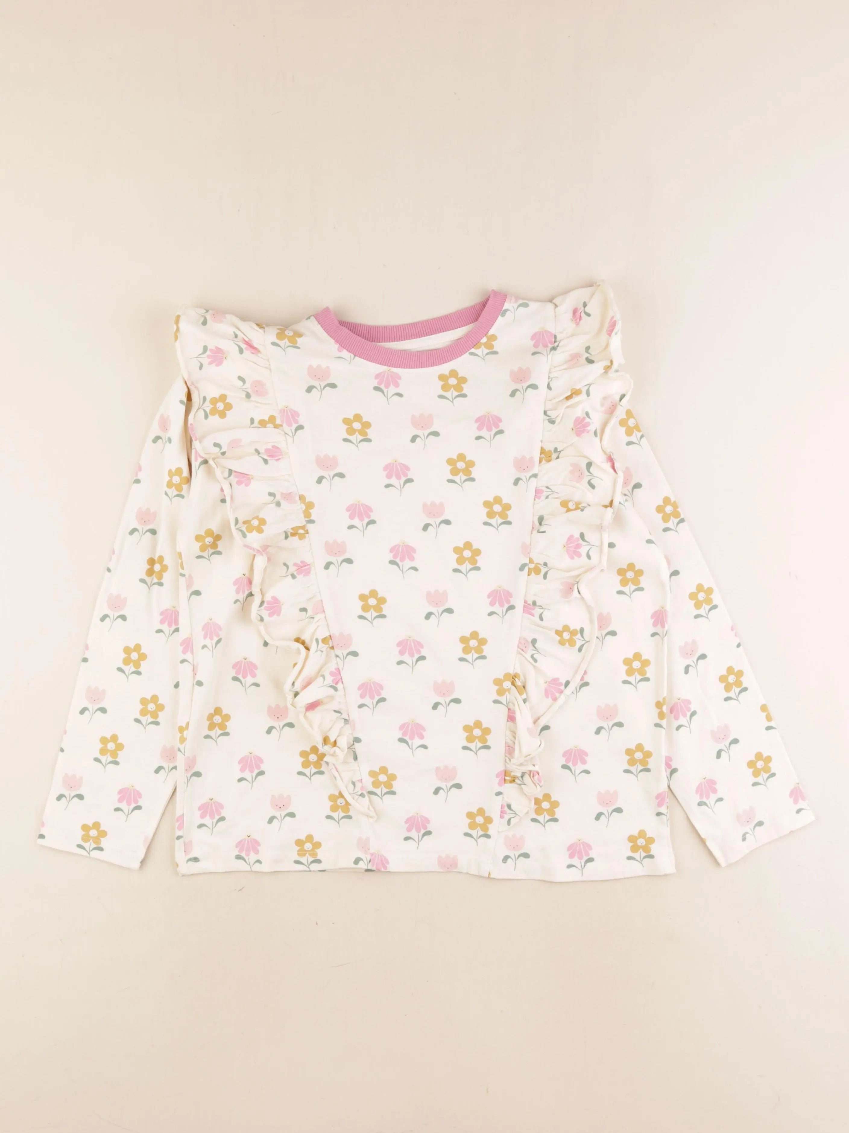 Vertbaudet - tee-shirt beige, rose - 10 ans