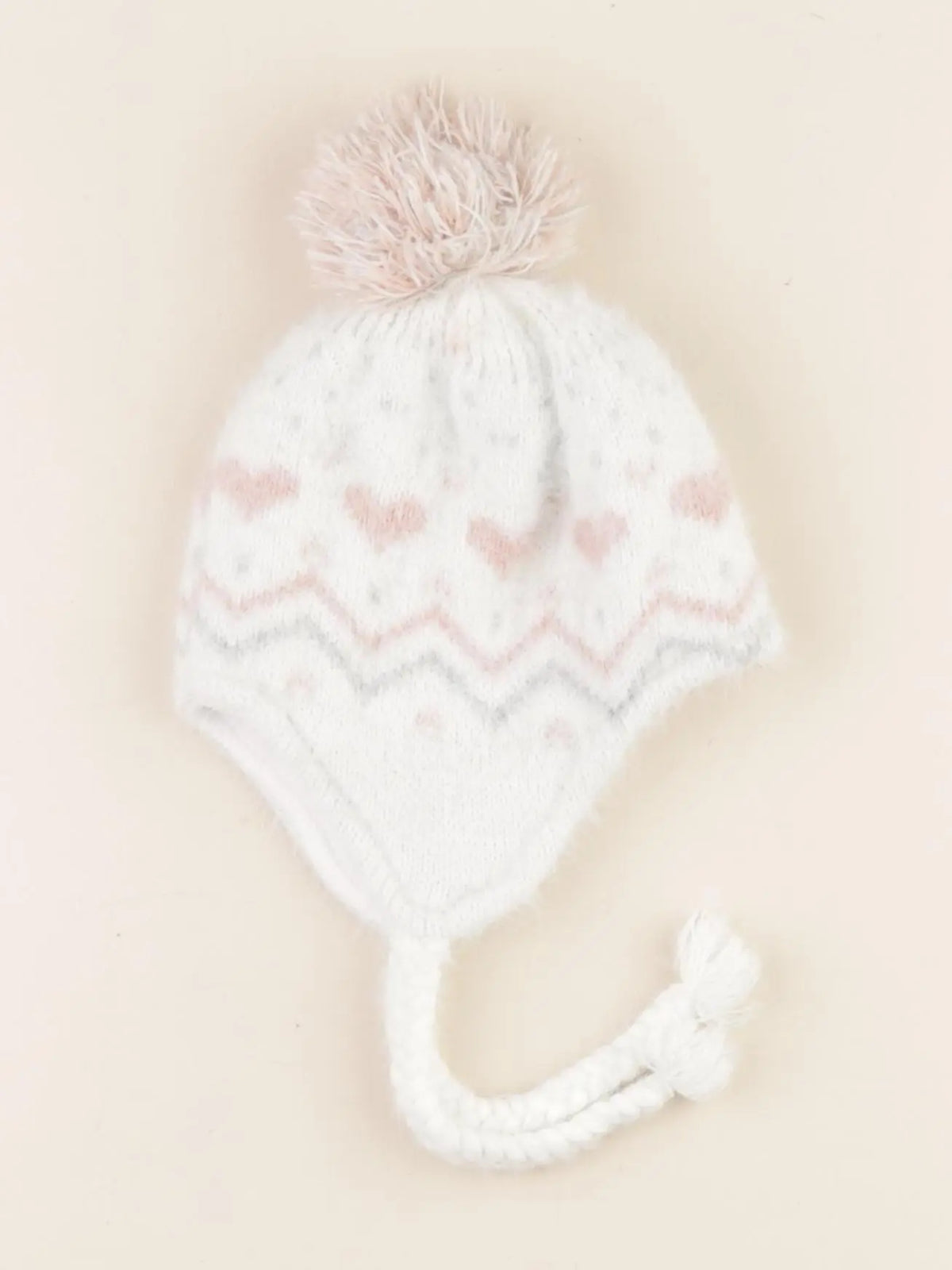 Vertbaudet - bonnet blanc, rose - 12/18 mois