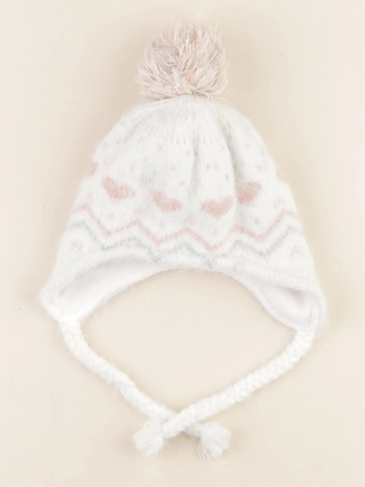 Vertbaudet - bonnet blanc, rose - 12/18 mois