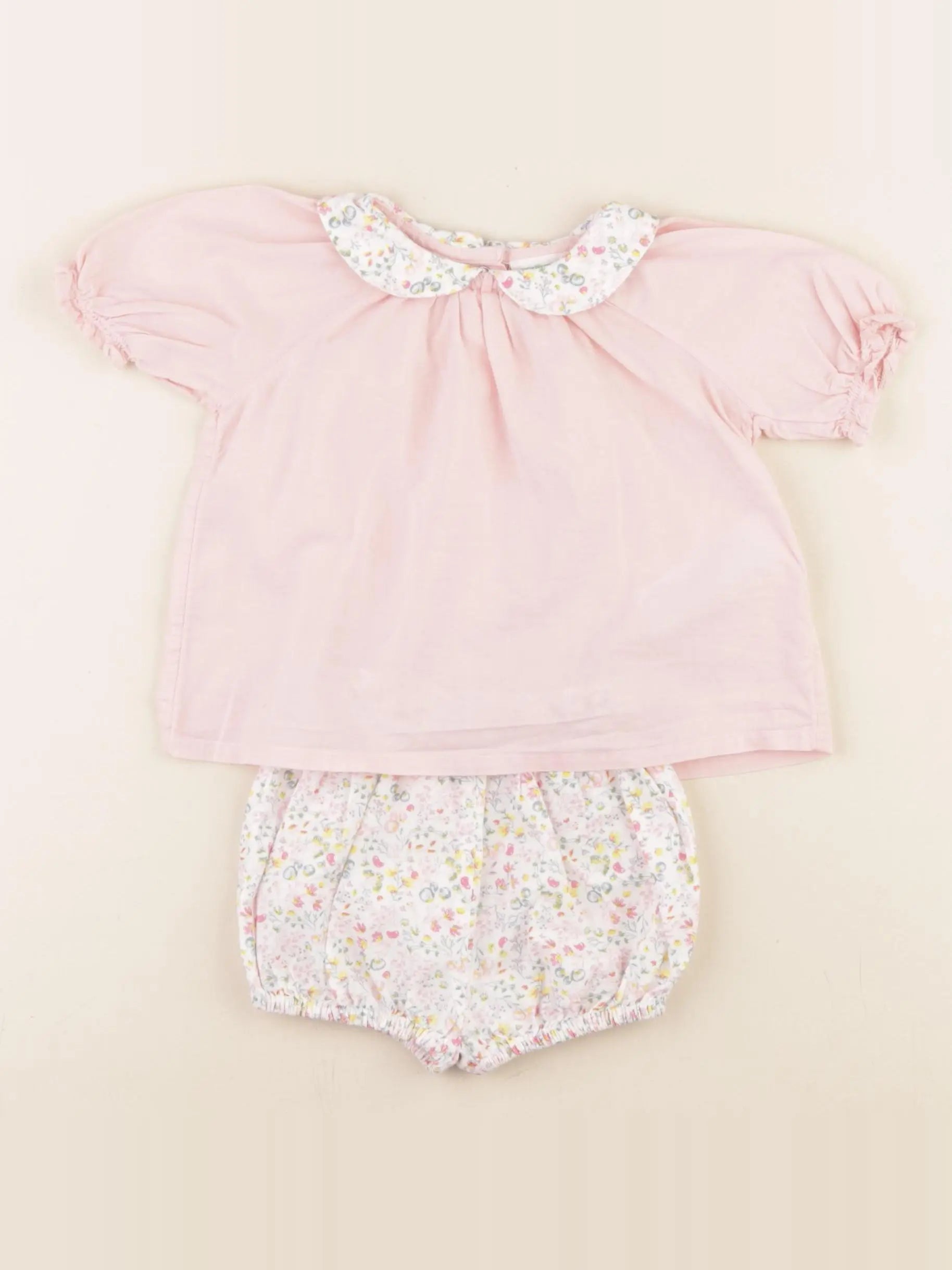 Vertbaudet - ensemble blanc, rose - 6 mois